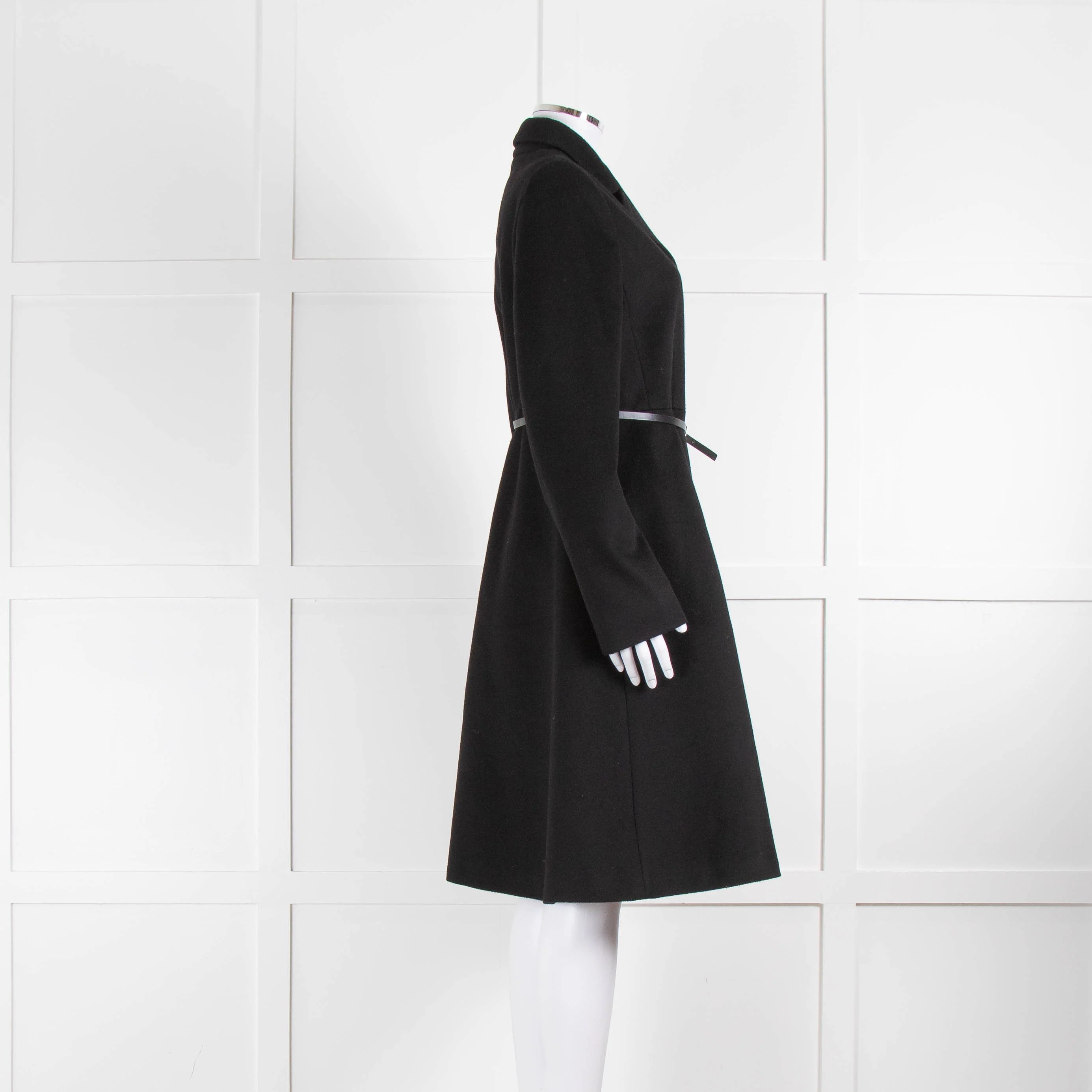 Max Mara Studio Black Wool Belted Fit And Flare Coat - Image 3
