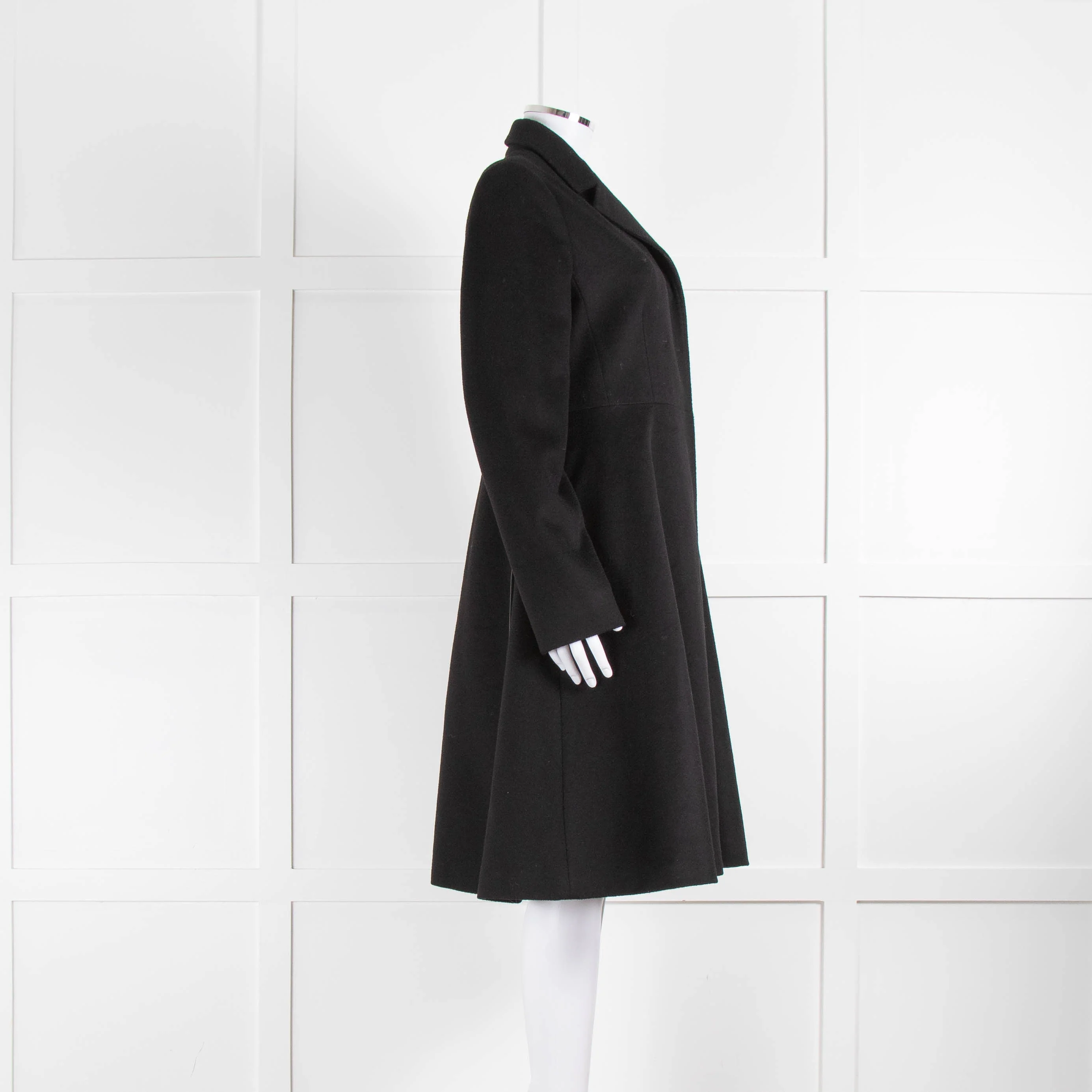 Max Mara Studio Black Wool Belted Fit And Flare Coat - Image 4