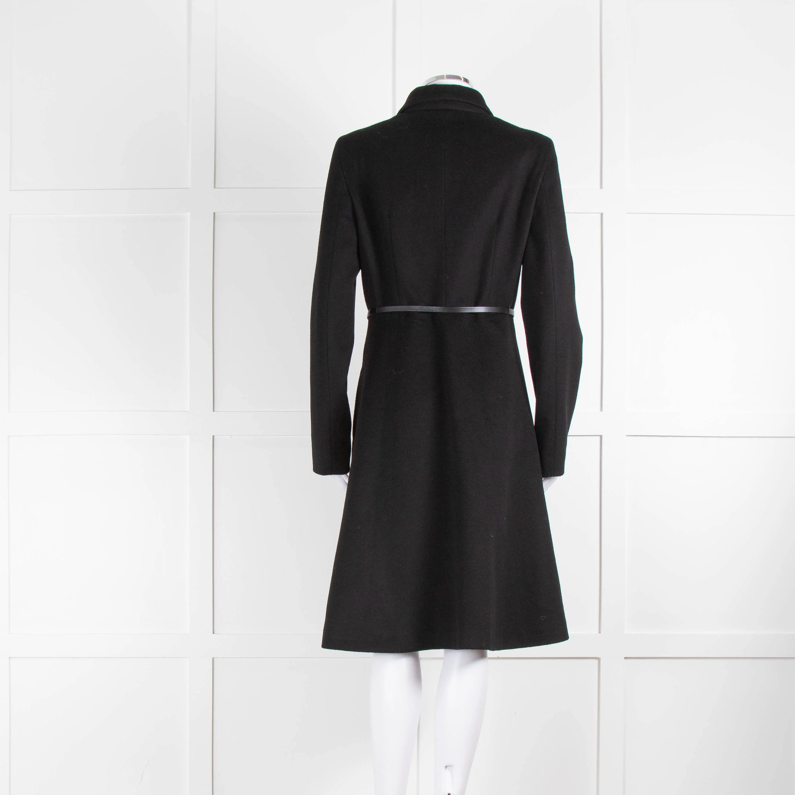 Max Mara Studio Black Wool Belted Fit And Flare Coat - Image 5