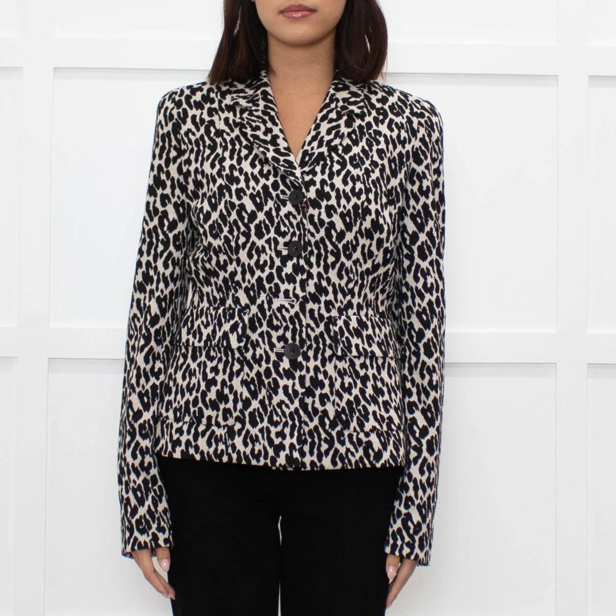 Max Mara Studio Cream Black Animal Print Short Jacket - Image 2