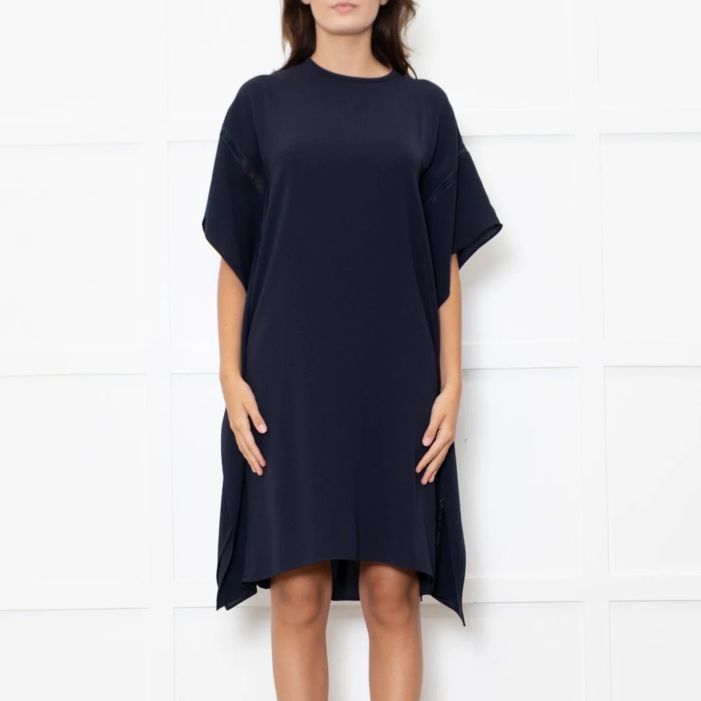 Max Mara Studio Navy Lace Trim Tunic Dress - Image 2