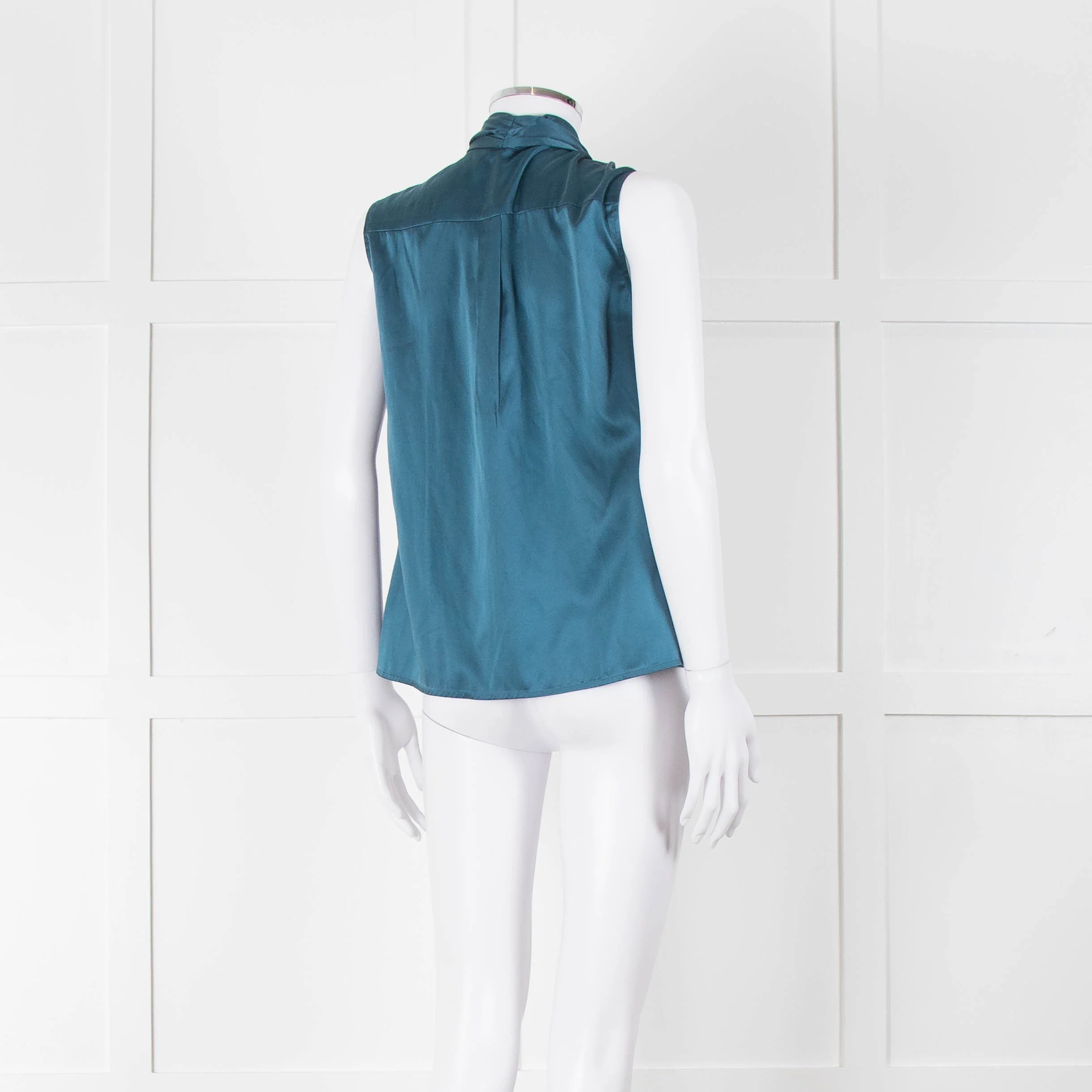 Max Mara Studio Teal Tie Neck Sleeveless Silk Top - Image 4