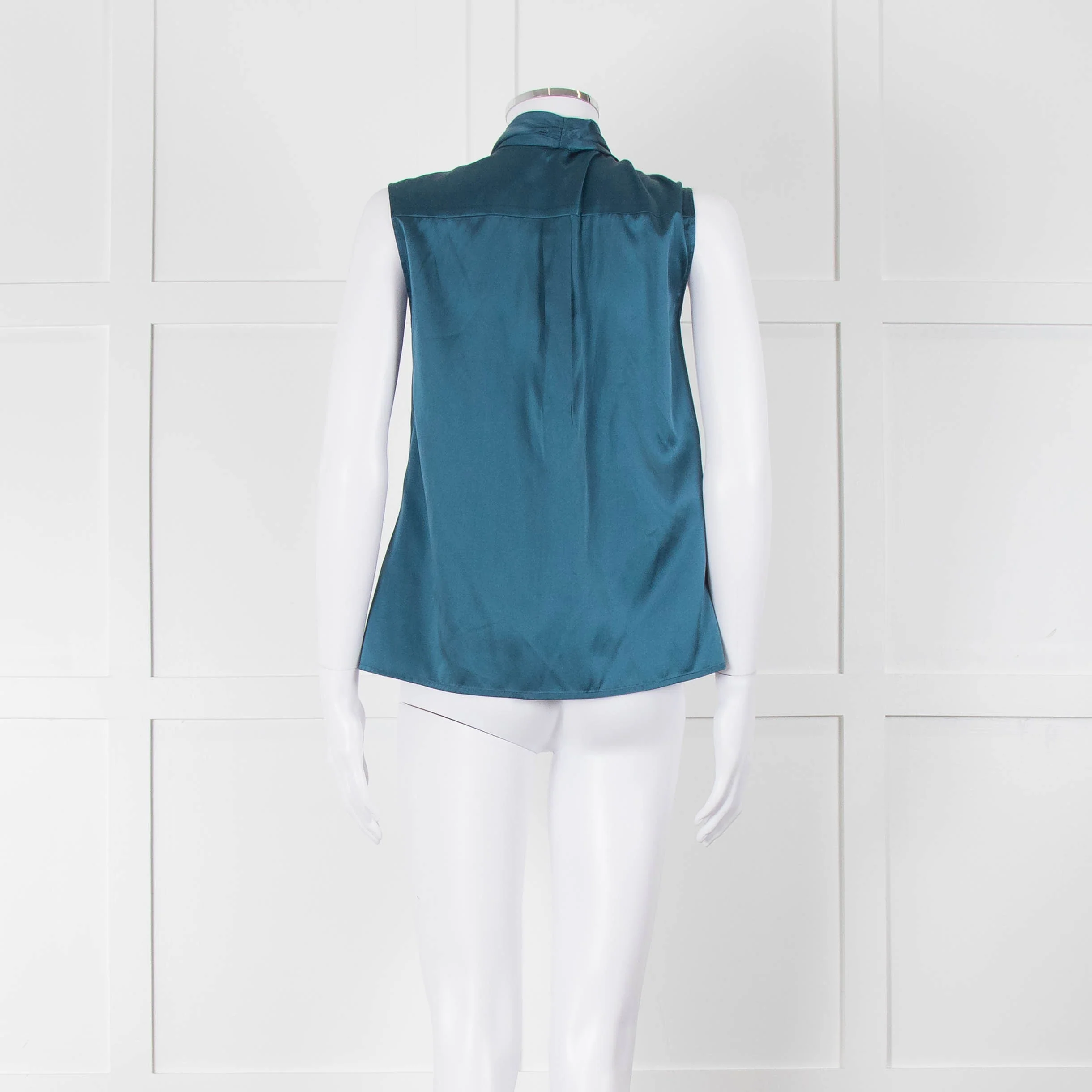 Max Mara Studio Teal Tie Neck Sleeveless Silk Top - Image 5