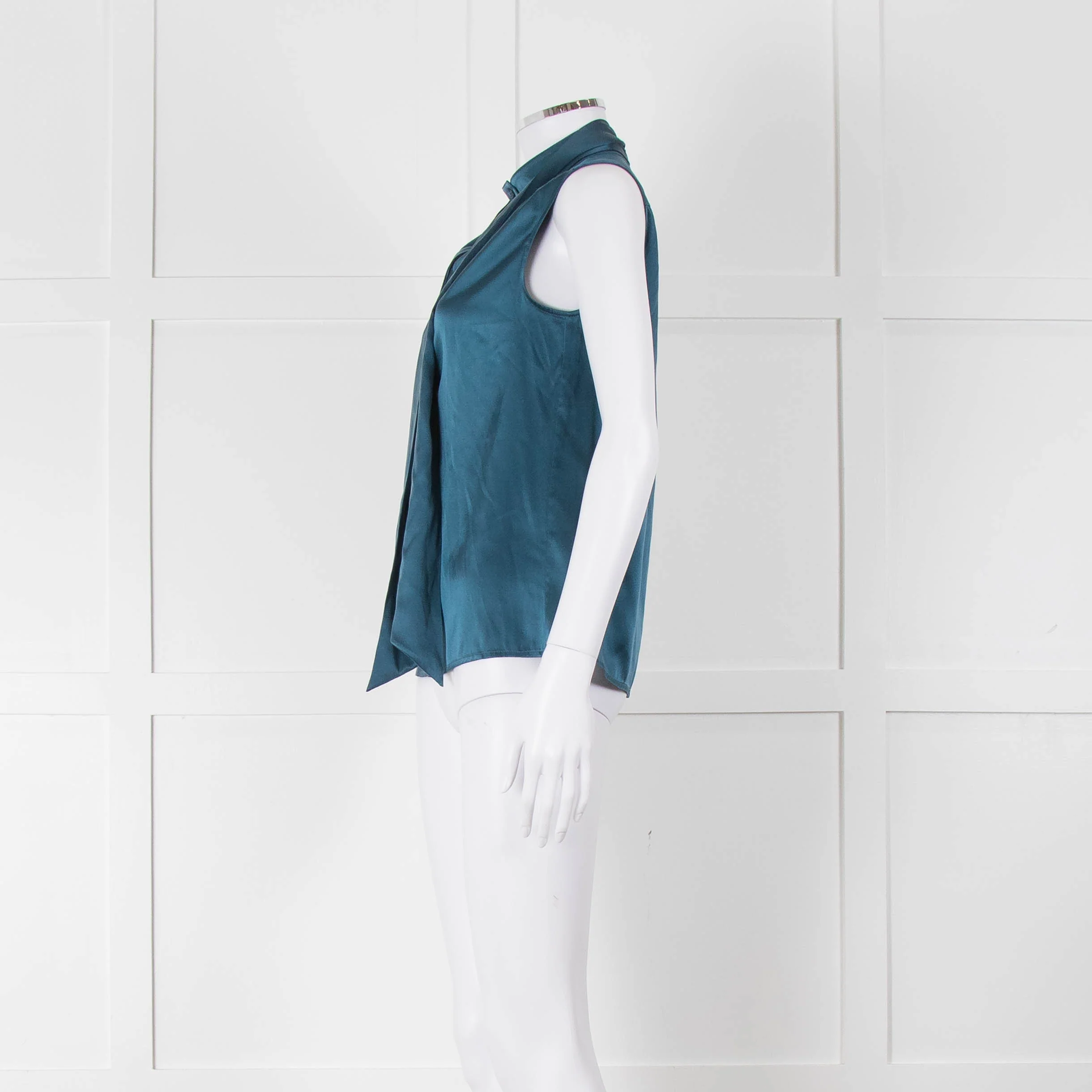 Max Mara Studio Teal Tie Neck Sleeveless Silk Top - Image 7