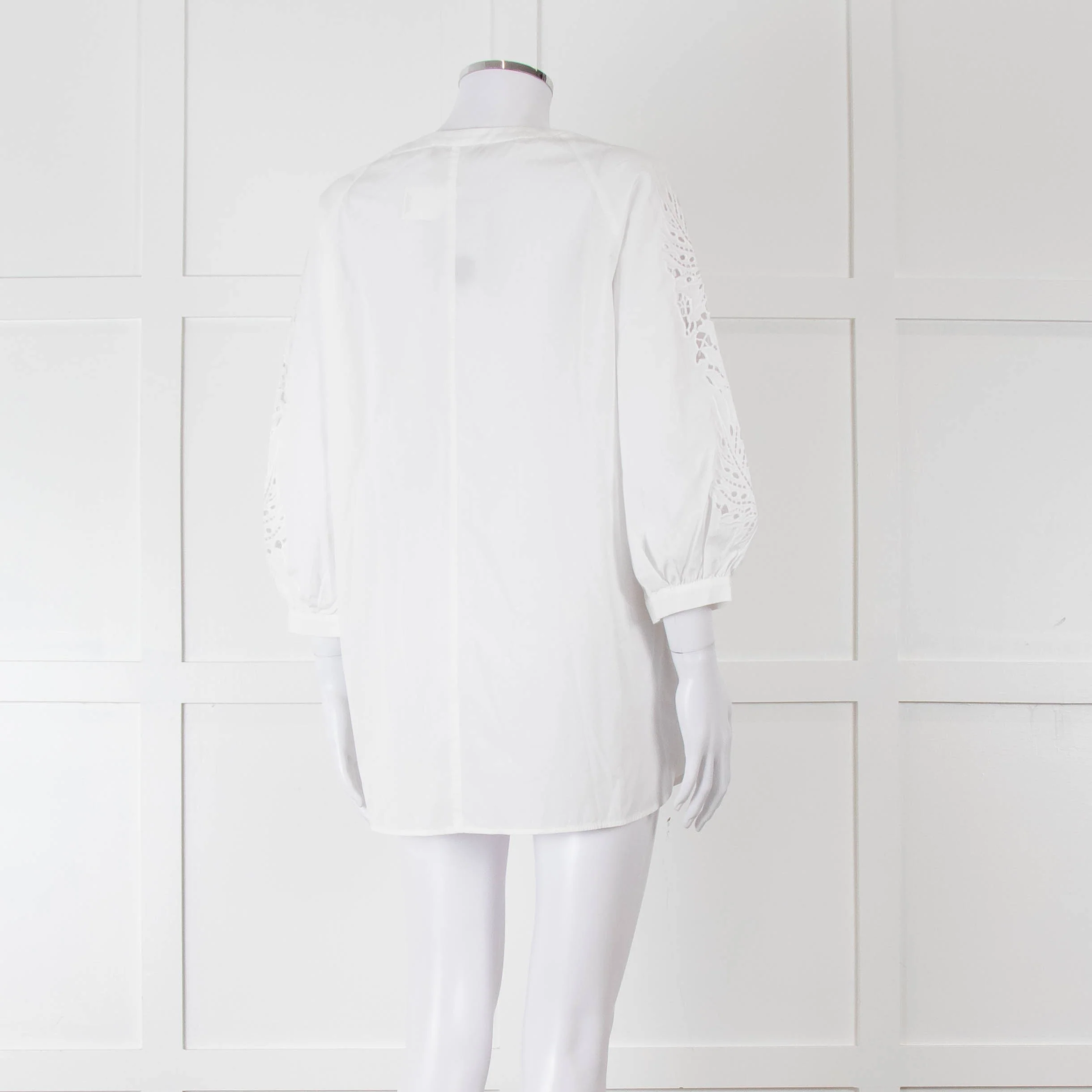 Max Mara Studio White Cotton Embroidered Sleeve Top - Image 4