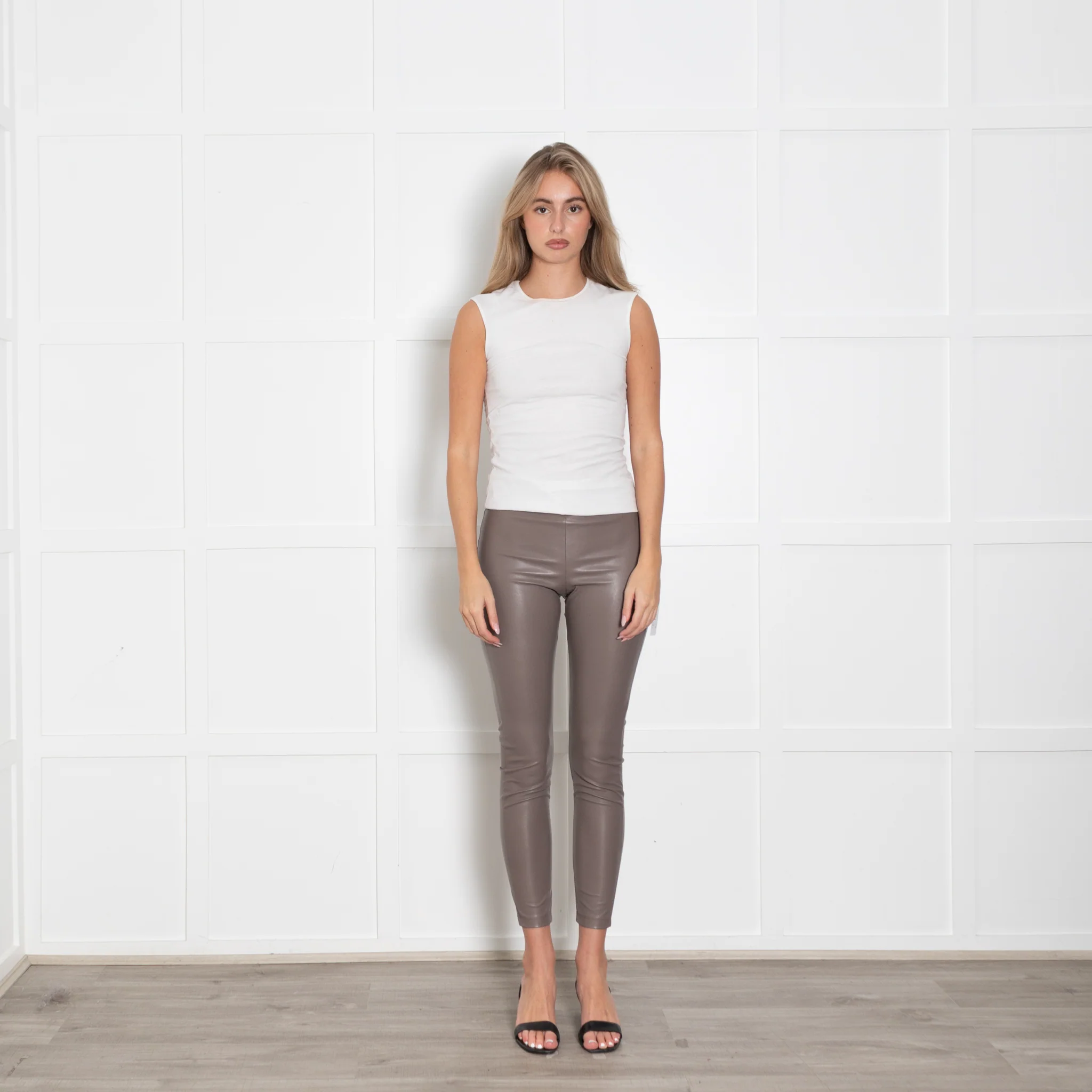 Max Mara Leisure Taupe Leather Look Leggings