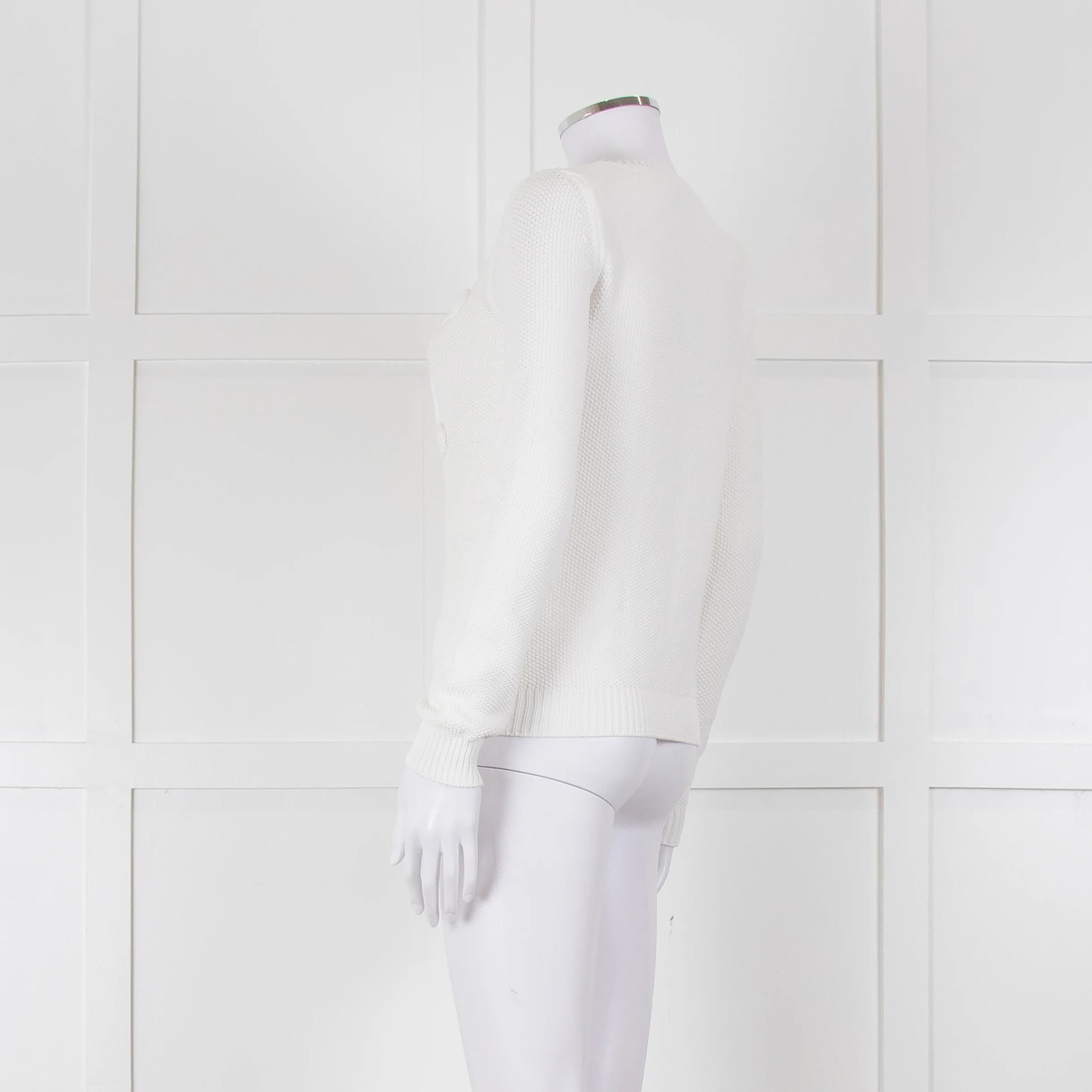 Max Mara White Cotton Blend M Logo Waffle Knit Jumper - Image 6