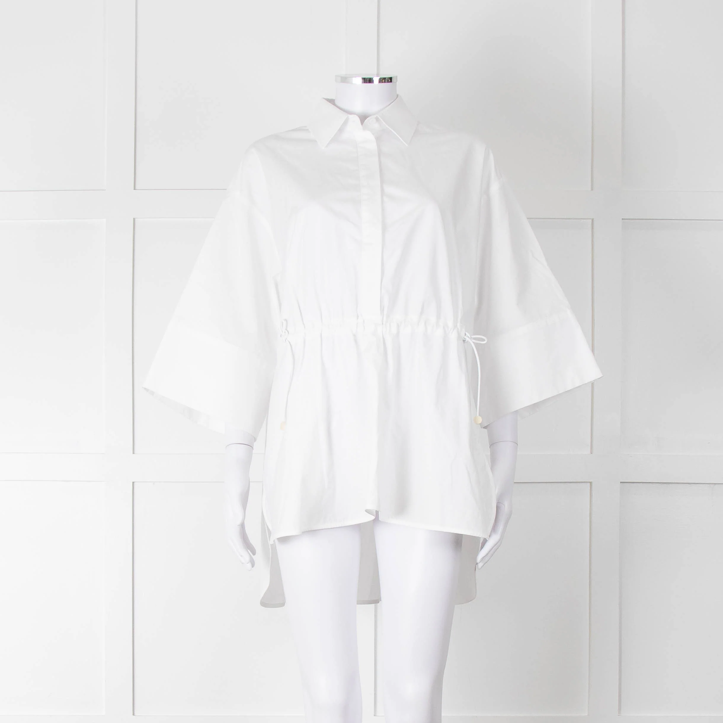 Max Mara White Cotton Draw String Detail Oversized Shirt