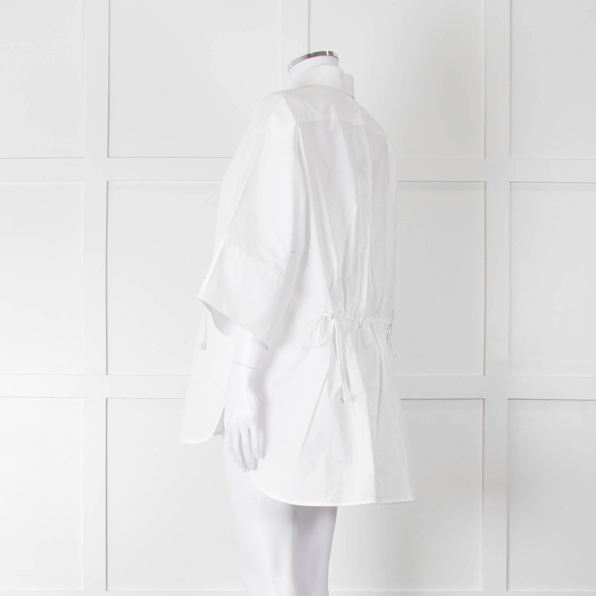 Max Mara White Cotton Draw String Detail Oversized Shirt - Image 6