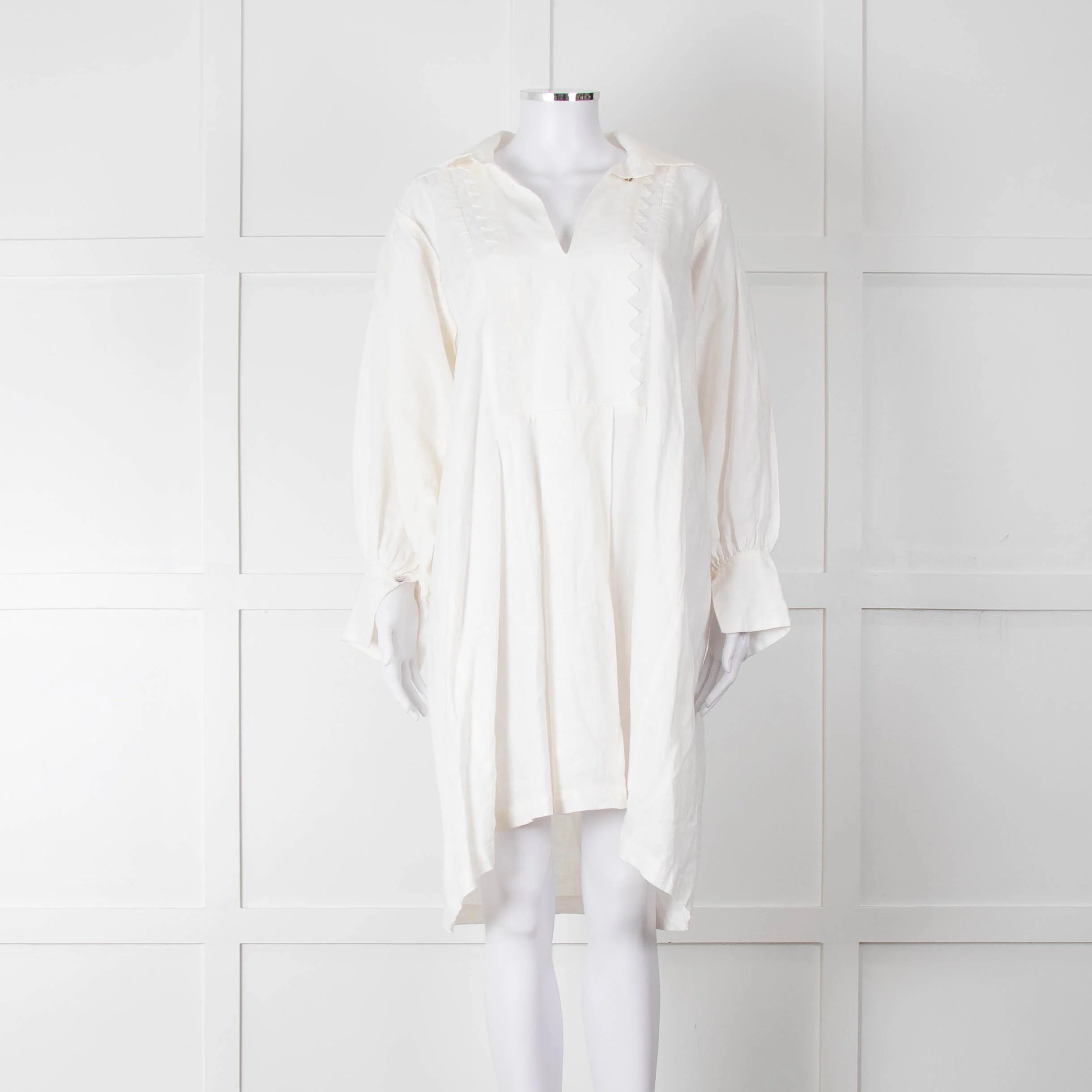 Max Mara White Cotton Tassel Detail Long Sleeve Tunic Dress