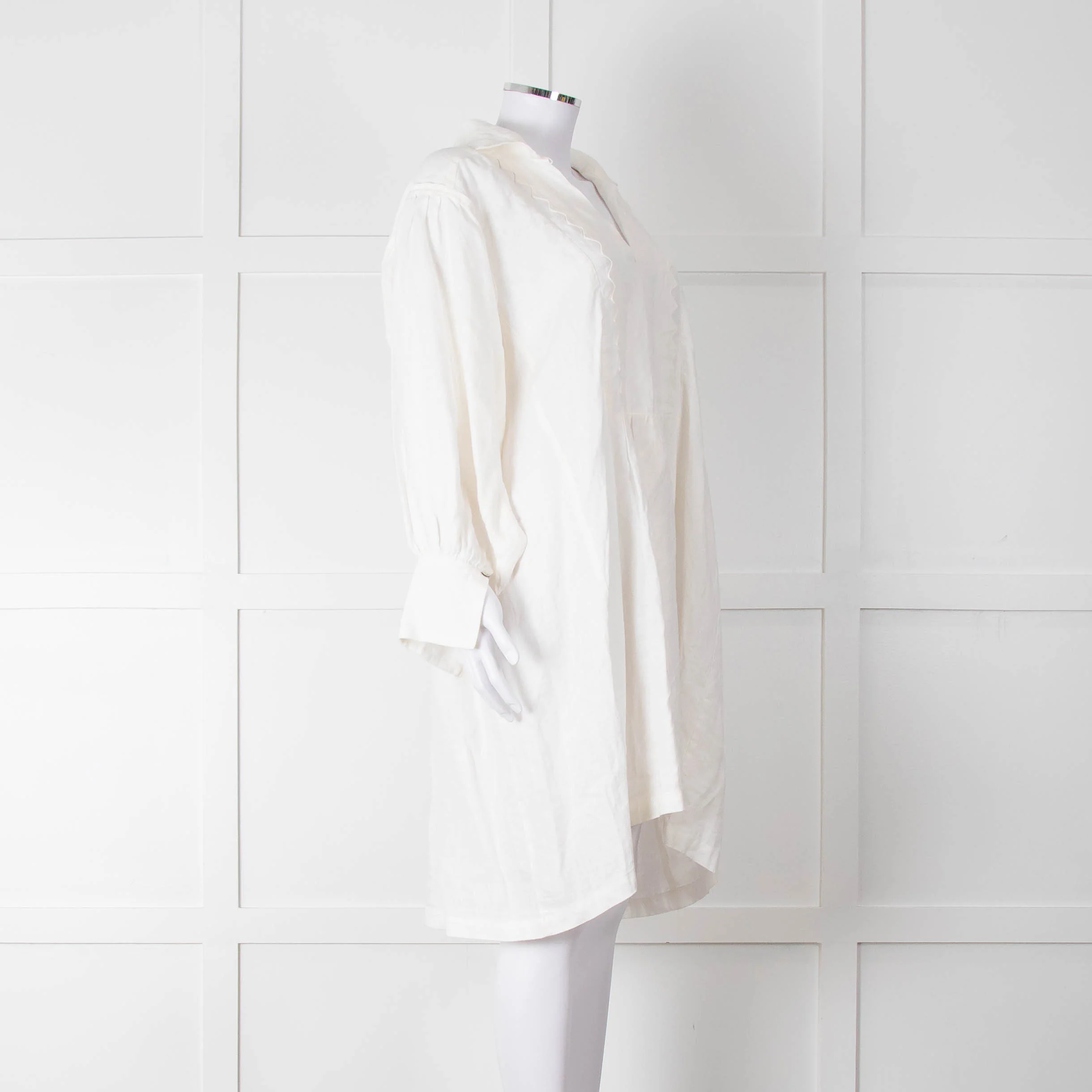 Max Mara White Cotton Tassel Detail Long Sleeve Tunic Dress - Image 2