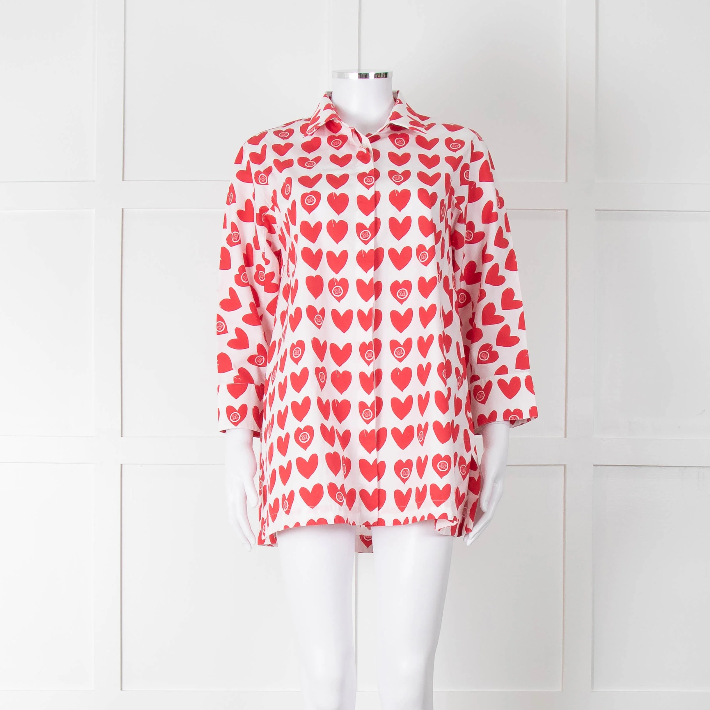 Max Mara White Red Heart Print Cotton Oversized Shirt