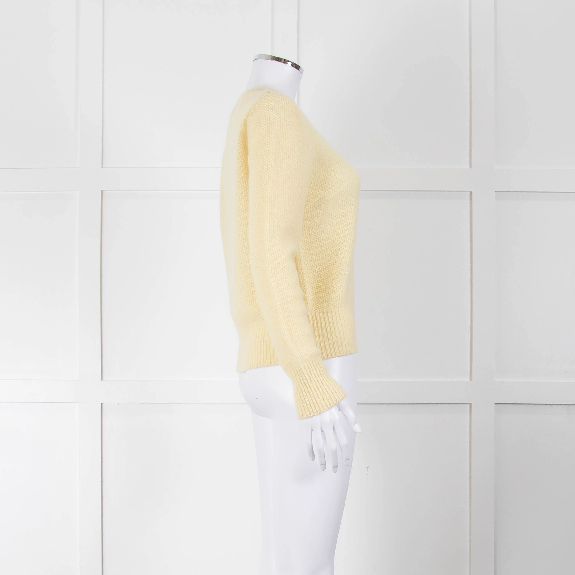 Max Mara Yellow Waffle Knit Round Neck Cashmere Jumper - Image 3