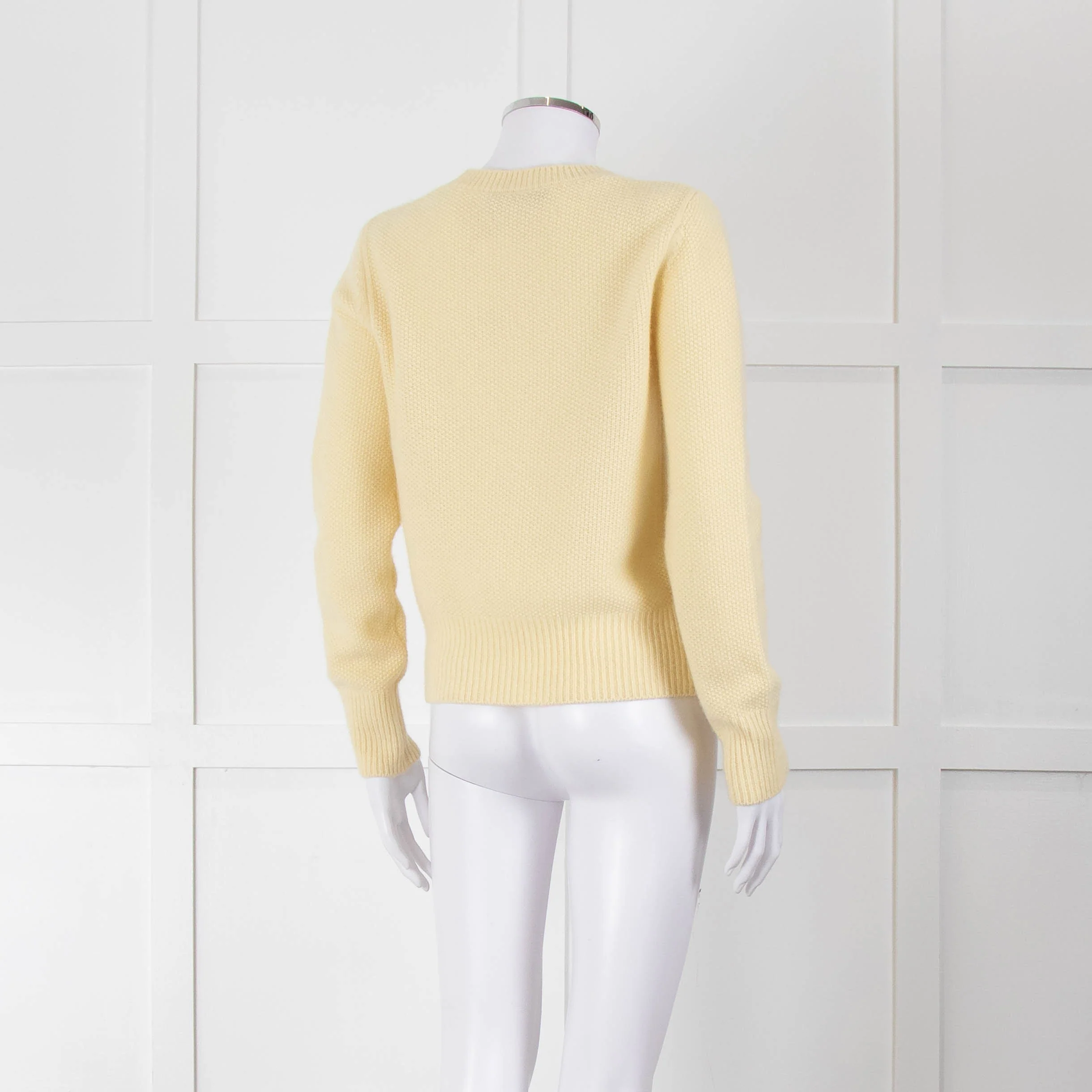 Max Mara Yellow Waffle Knit Round Neck Cashmere Jumper - Image 4