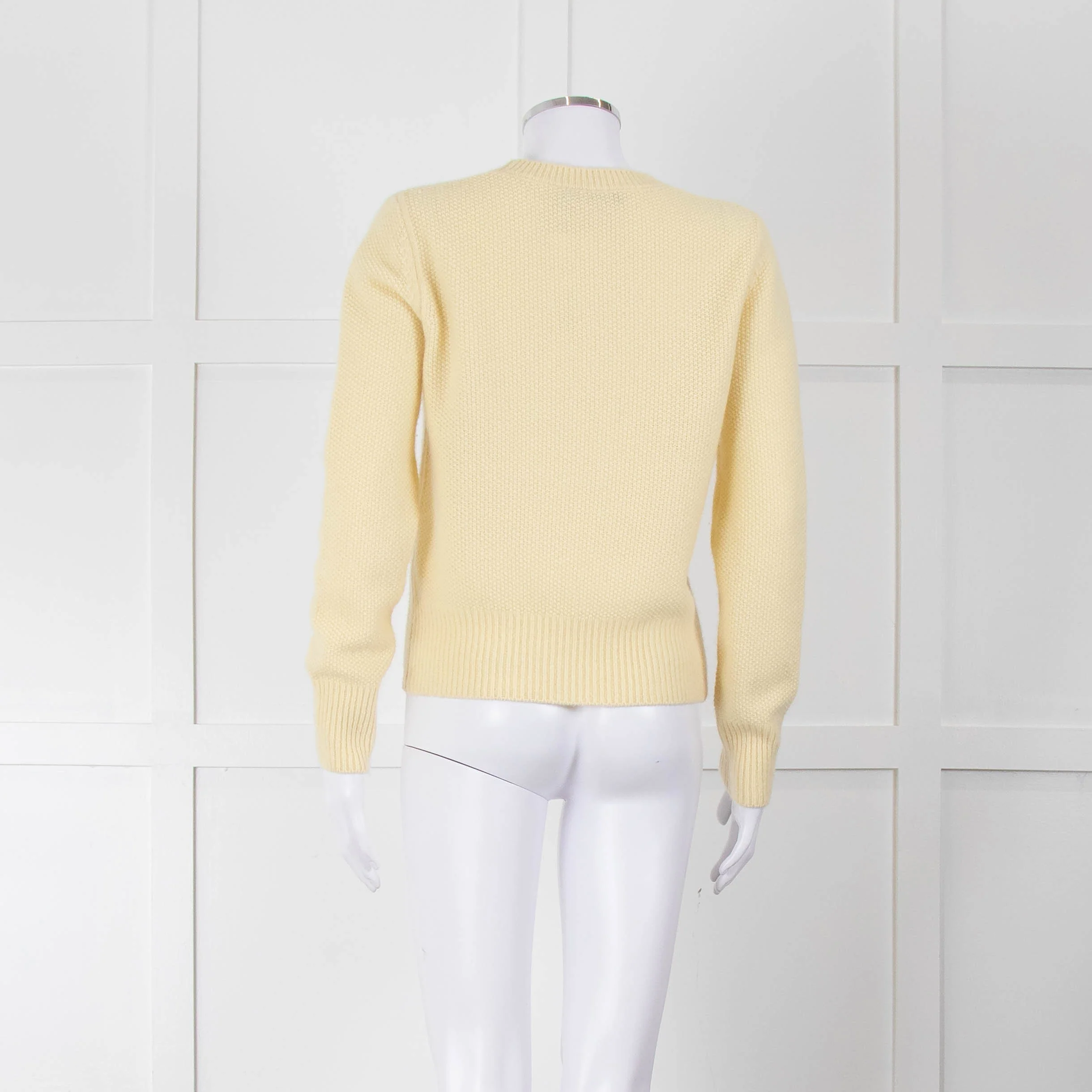Max Mara Yellow Waffle Knit Round Neck Cashmere Jumper - Image 5