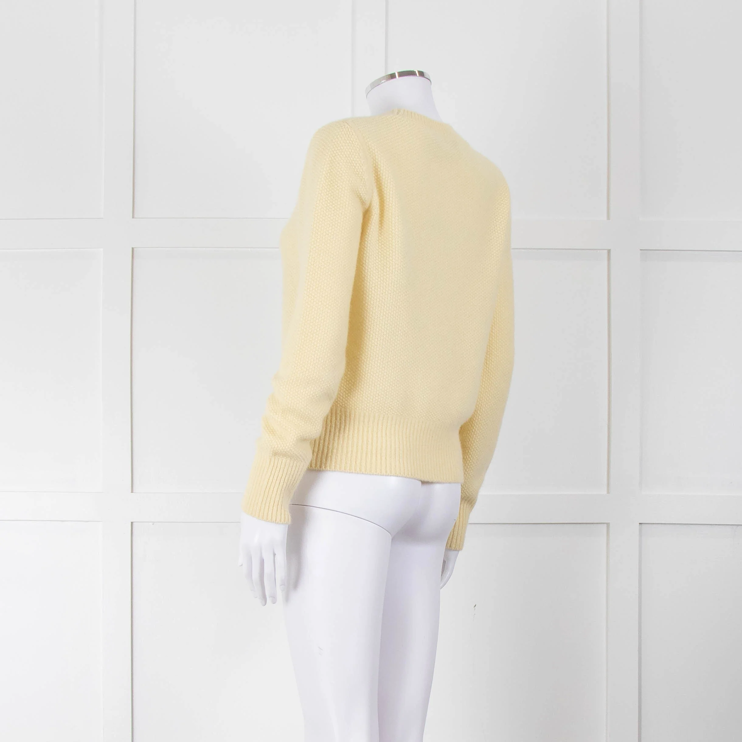 Max Mara Yellow Waffle Knit Round Neck Cashmere Jumper - Image 6