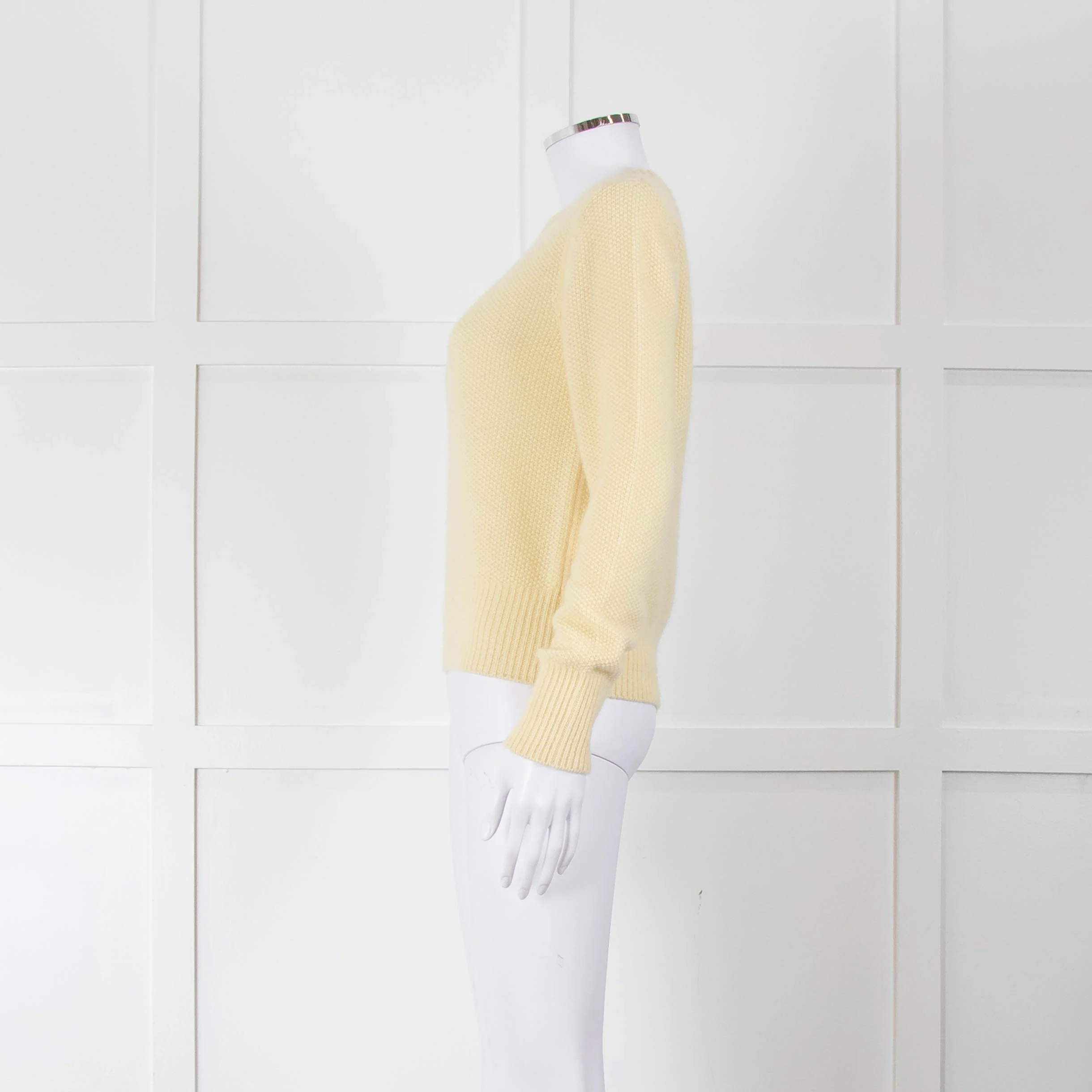 Max Mara Yellow Waffle Knit Round Neck Cashmere Jumper - Image 7