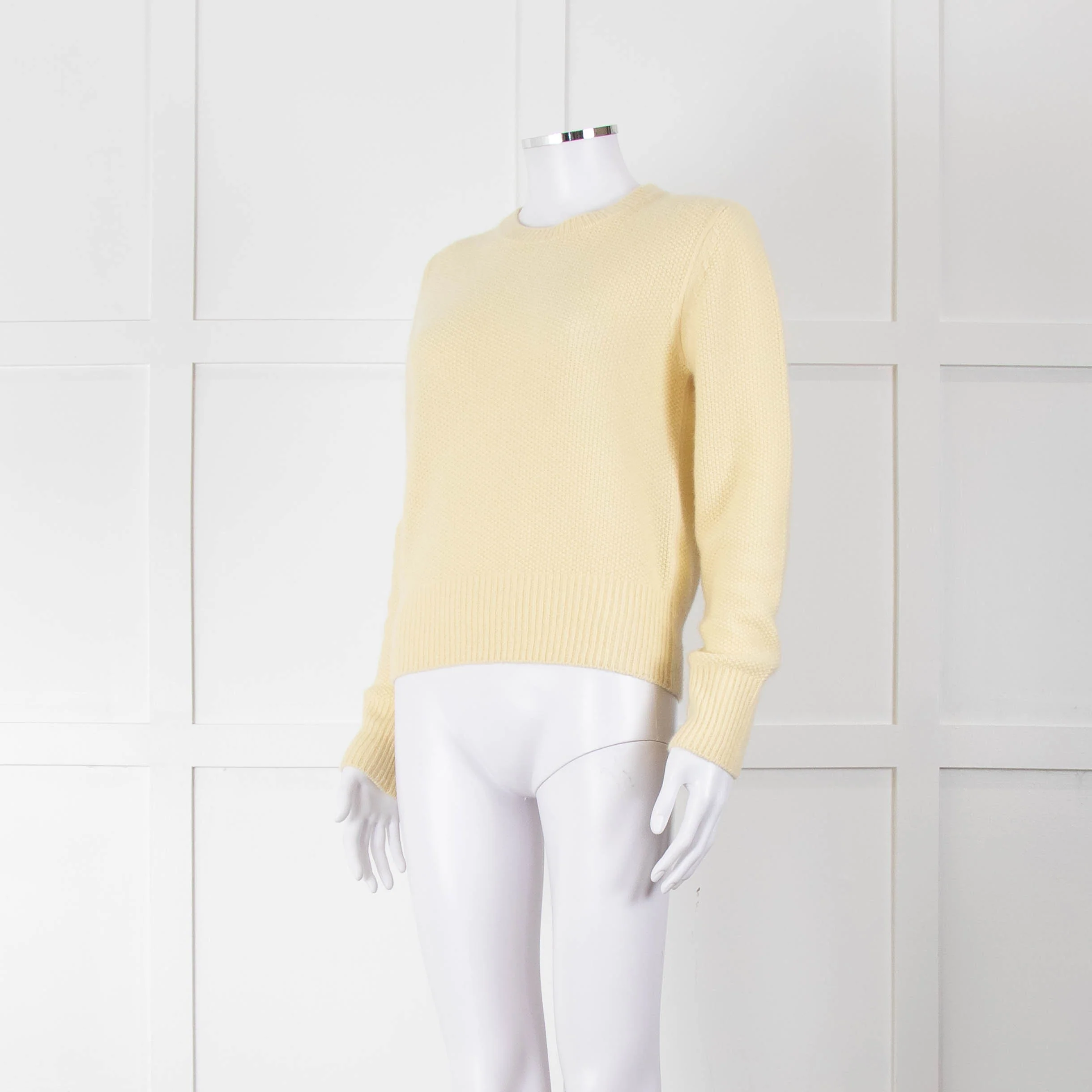 Max Mara Yellow Waffle Knit Round Neck Cashmere Jumper - Image 8