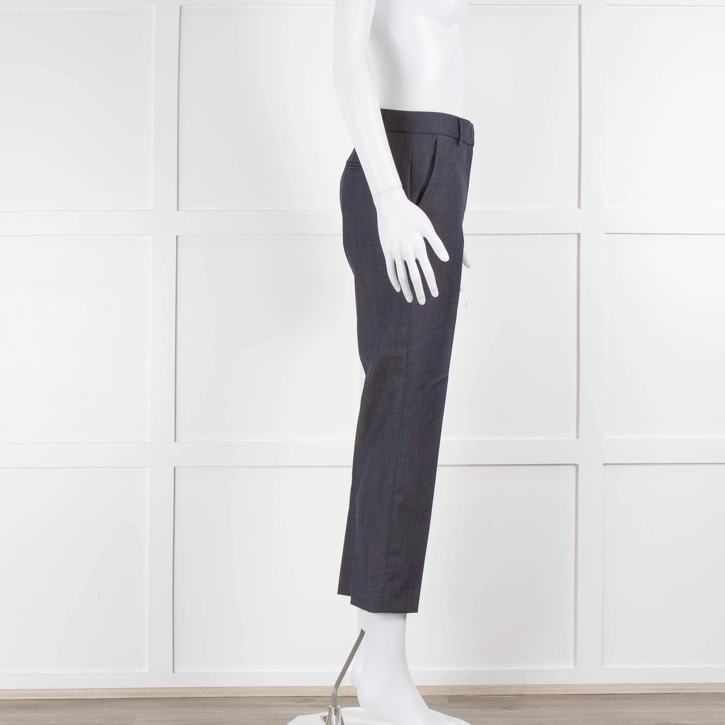 Max & Co Blue Denim Look Wool Slim Leg Trousers - Image 2