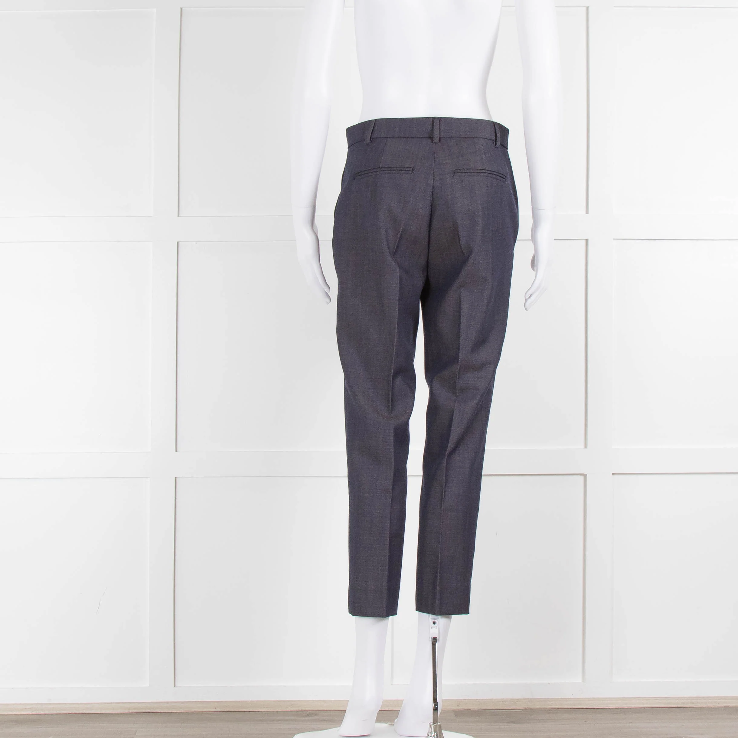 Max & Co Blue Denim Look Wool Slim Leg Trousers - Image 3