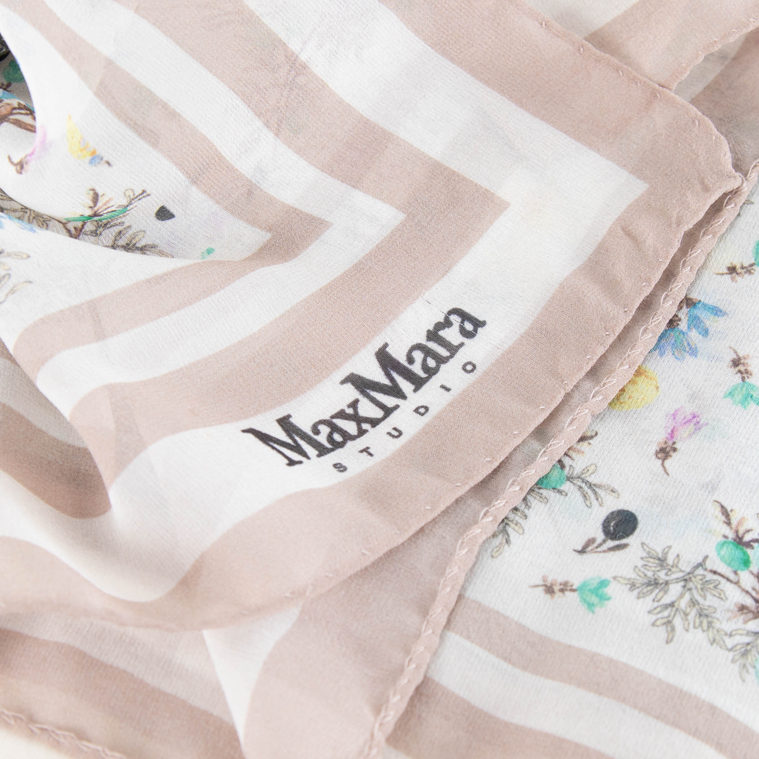 MaxMara Taupe Floral Chiffon Scarf - Image 4