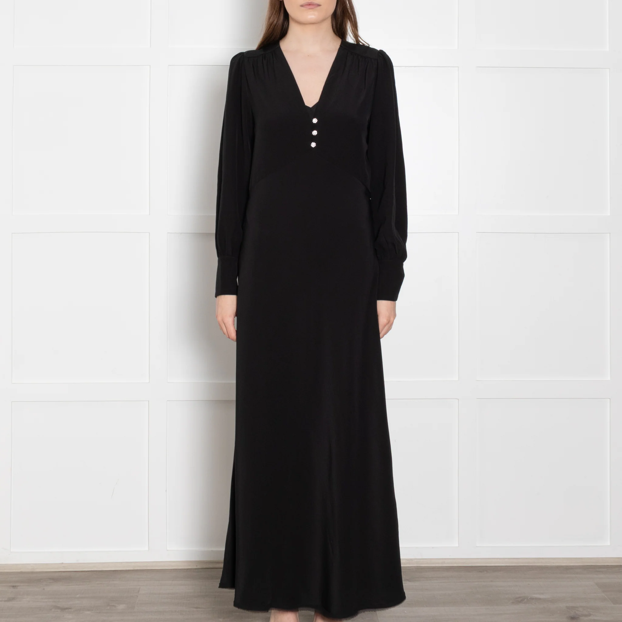 McQ Black Diamante Button Detail Maxi Dress - Image 2
