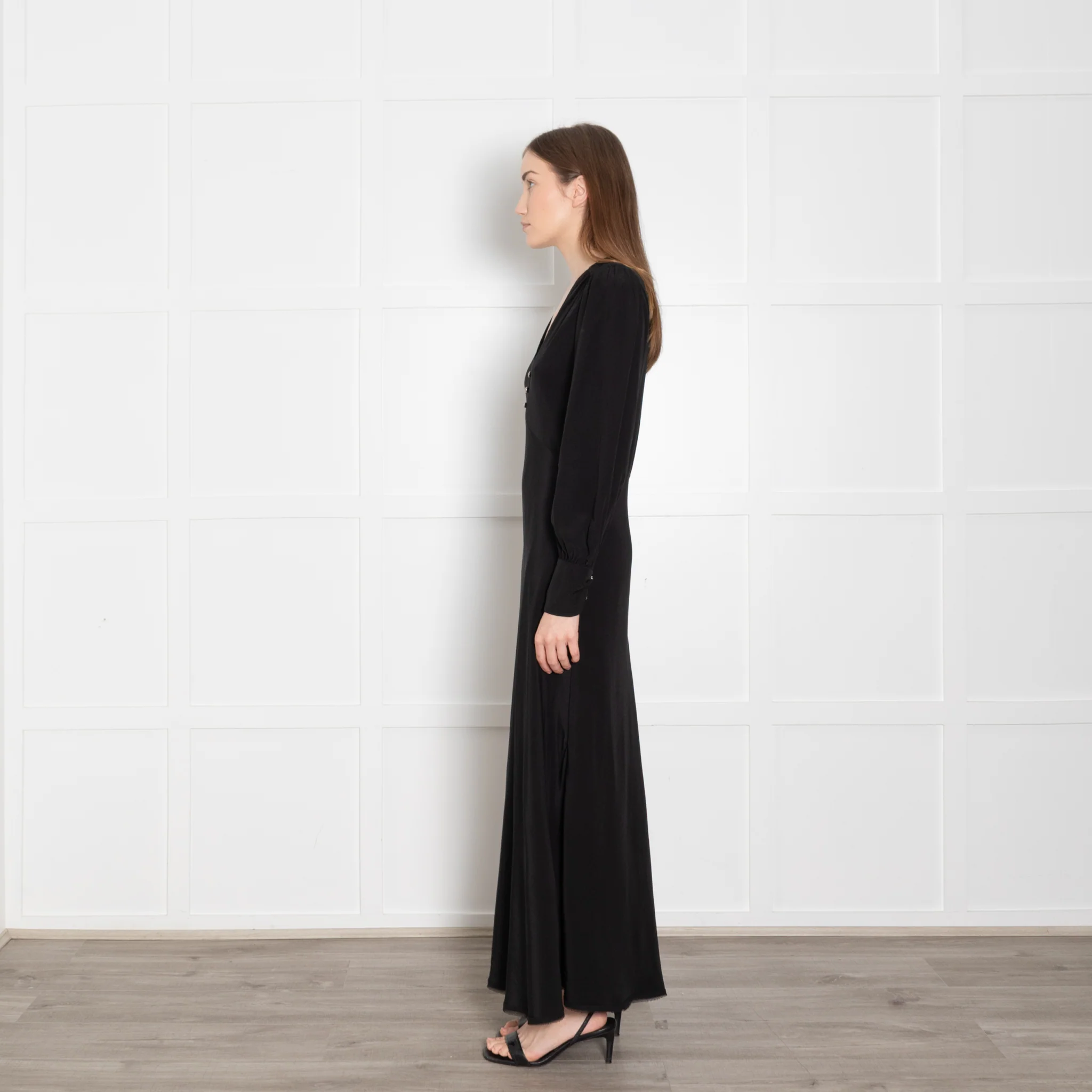McQ Black Diamante Button Detail Maxi Dress - Image 4
