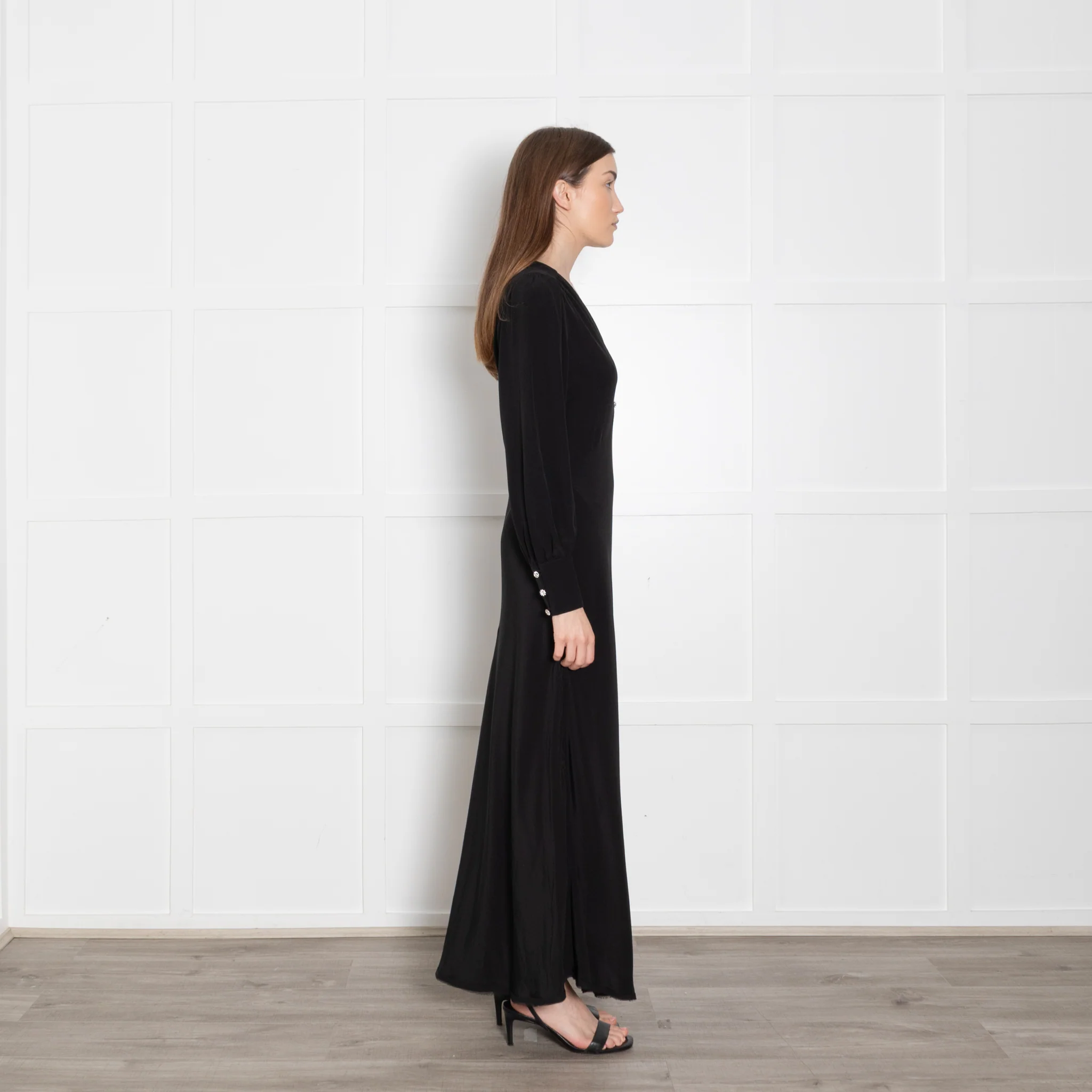 McQ Black Diamante Button Detail Maxi Dress - Image 6