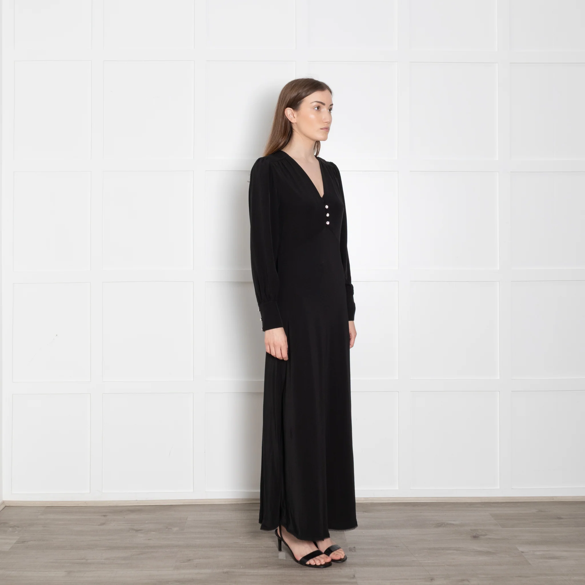 McQ Black Diamante Button Detail Maxi Dress - Image 7