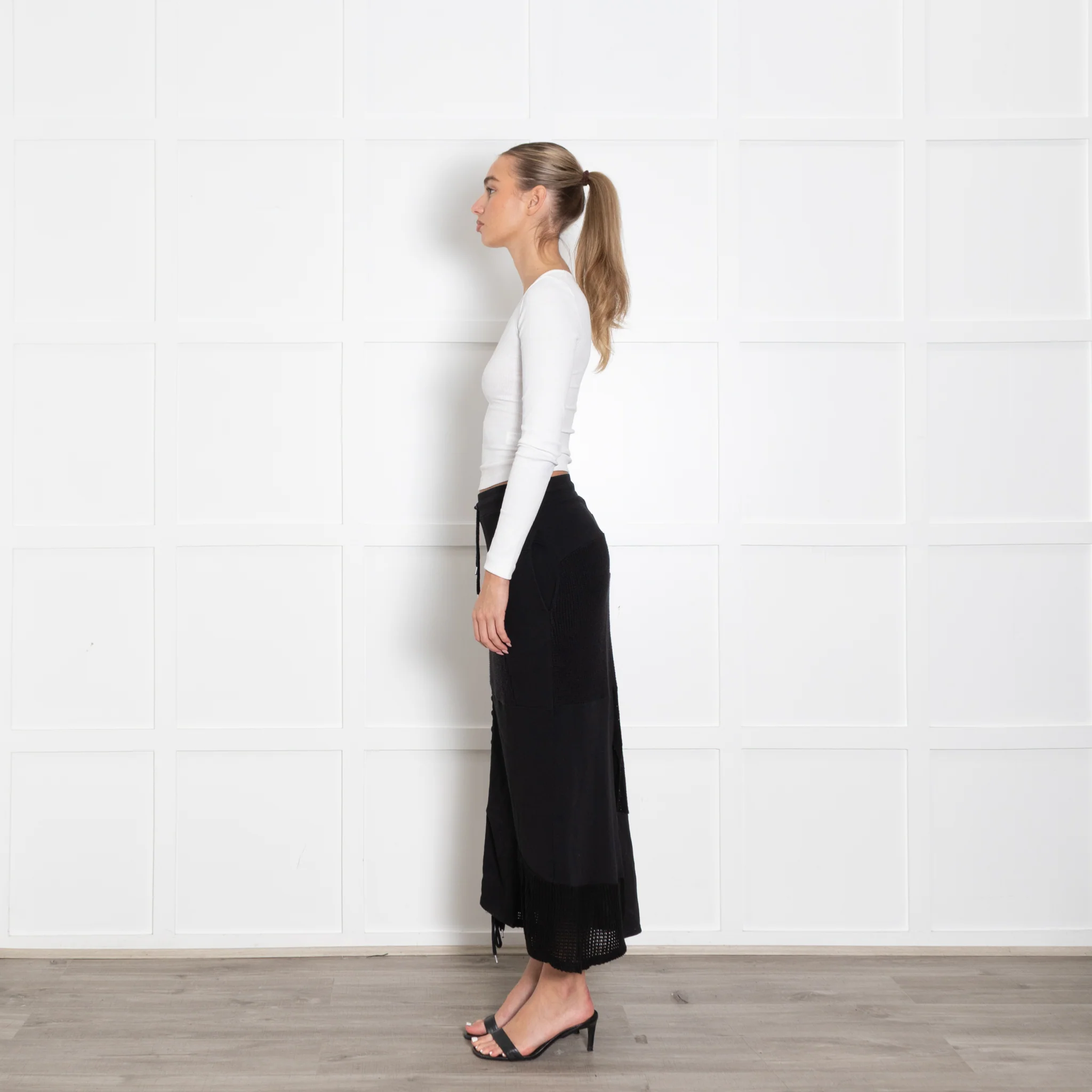 MCQ Black Knitted+String Detail Cotton Skirt - Image 4