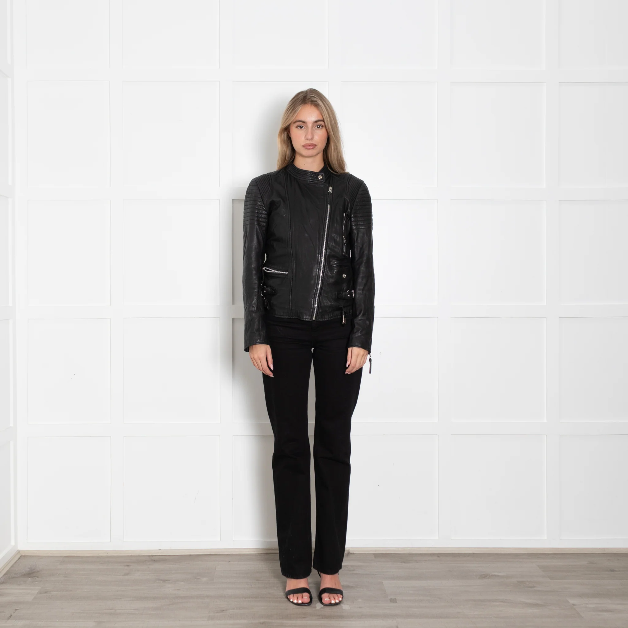 MDK Black Leather Zipped Biker Jacket