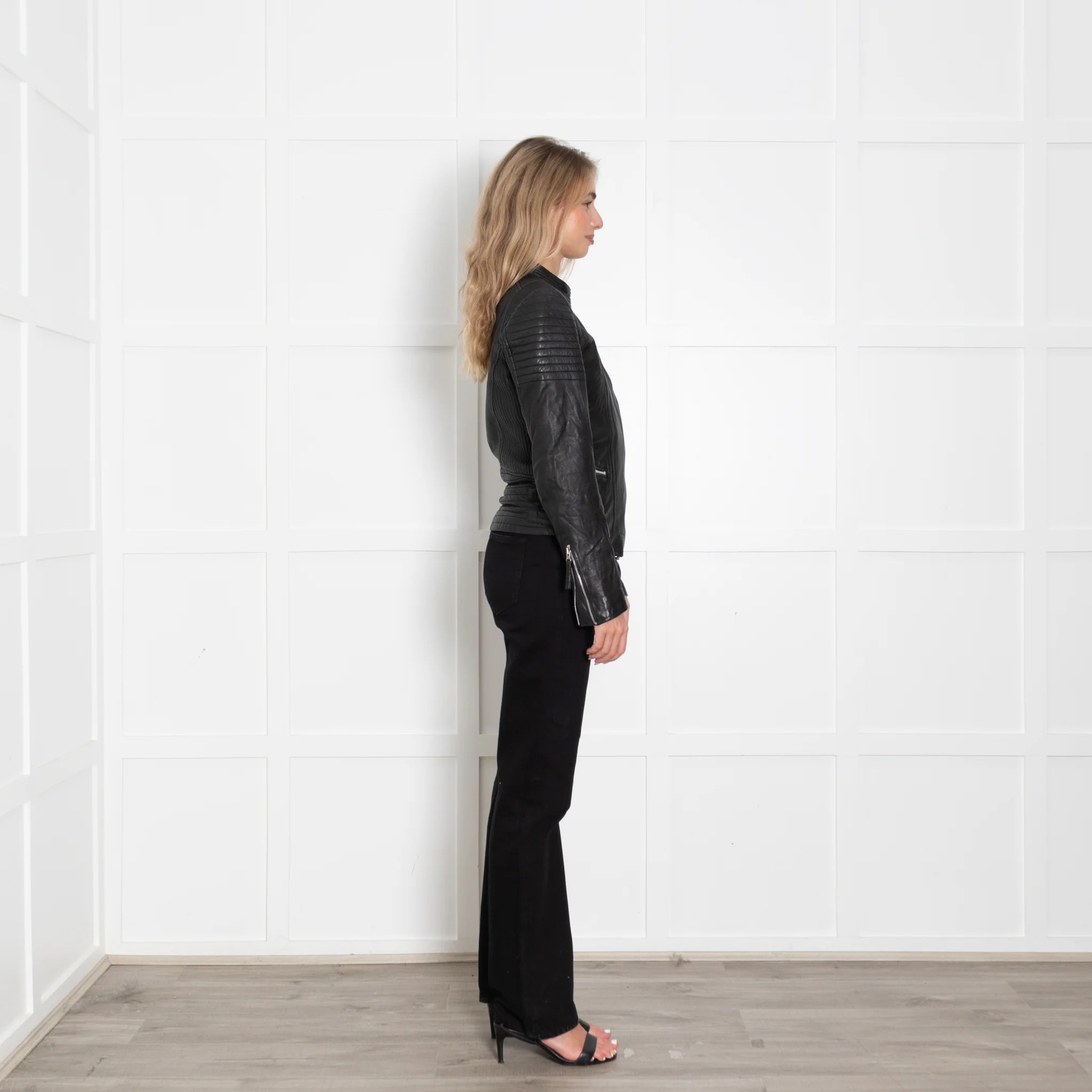 MDK Black Leather Zipped Biker Jacket - Image 6