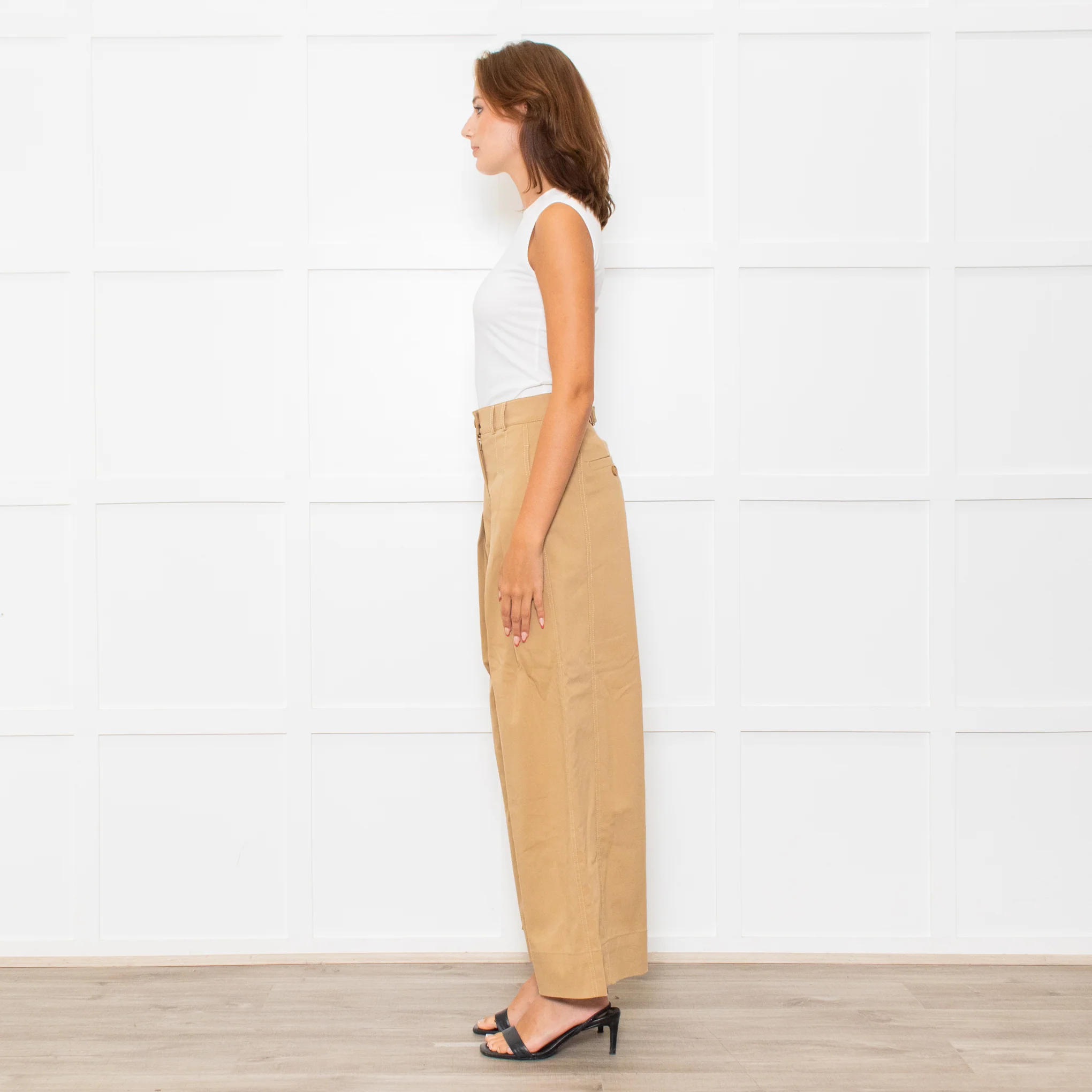 Me + Em Beige Front Pleats Wide Leg Trousers - Image 4