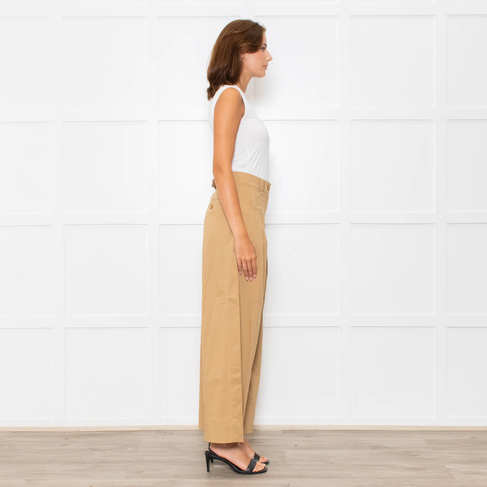 Me + Em Beige Front Pleats Wide Leg Trousers - Image 6