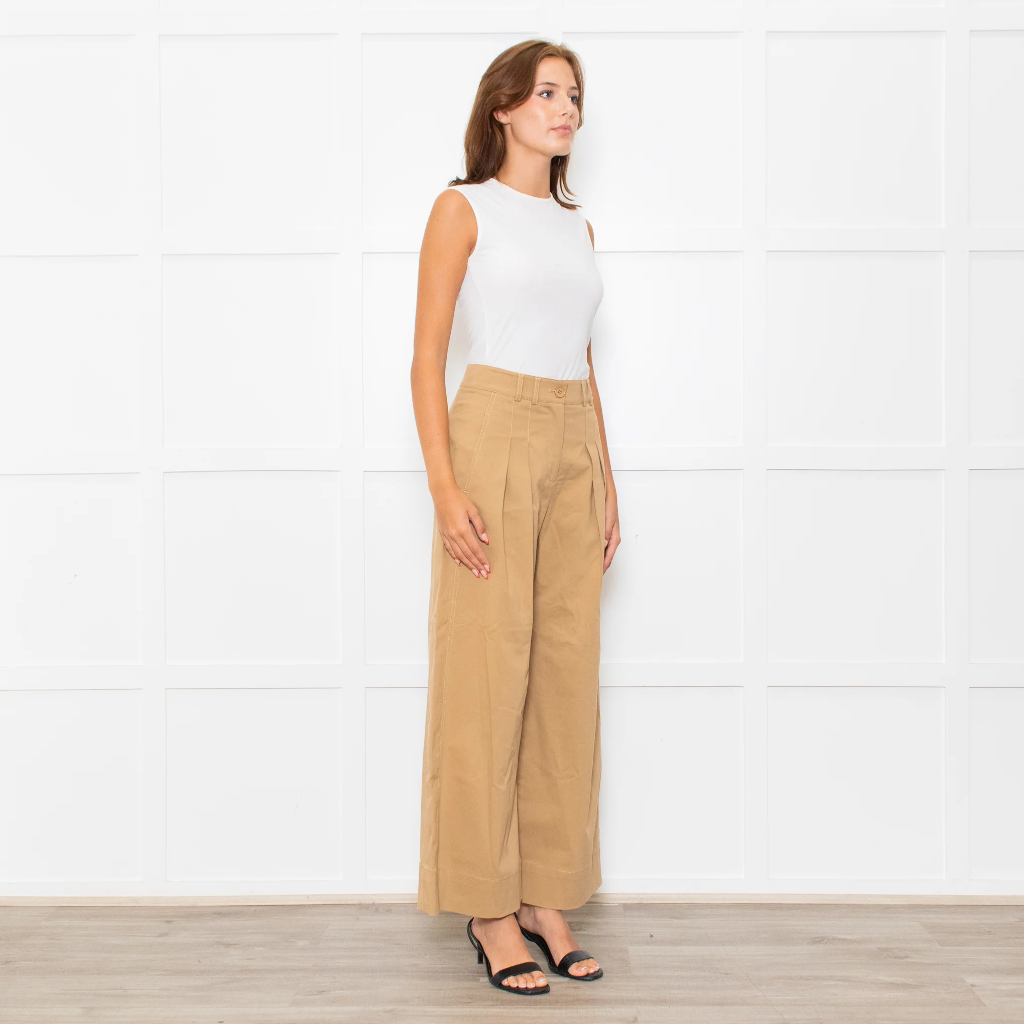 Me + Em Beige Front Pleats Wide Leg Trousers - Image 7
