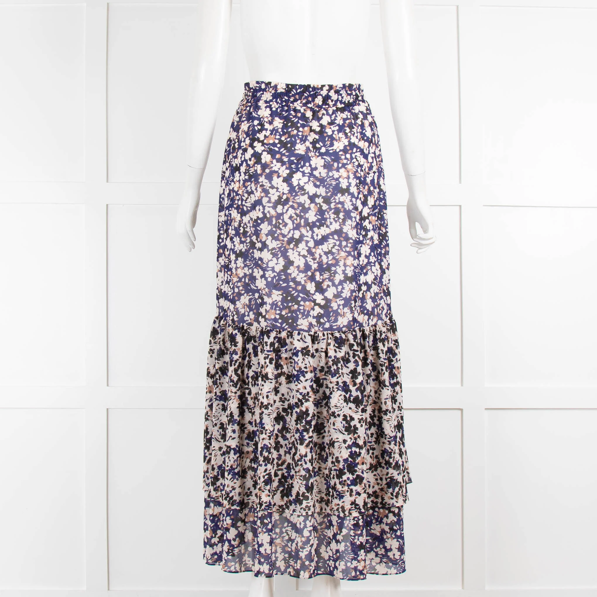Me & Em Black Blue Floral Tiered Maxi Skirt - Image 3