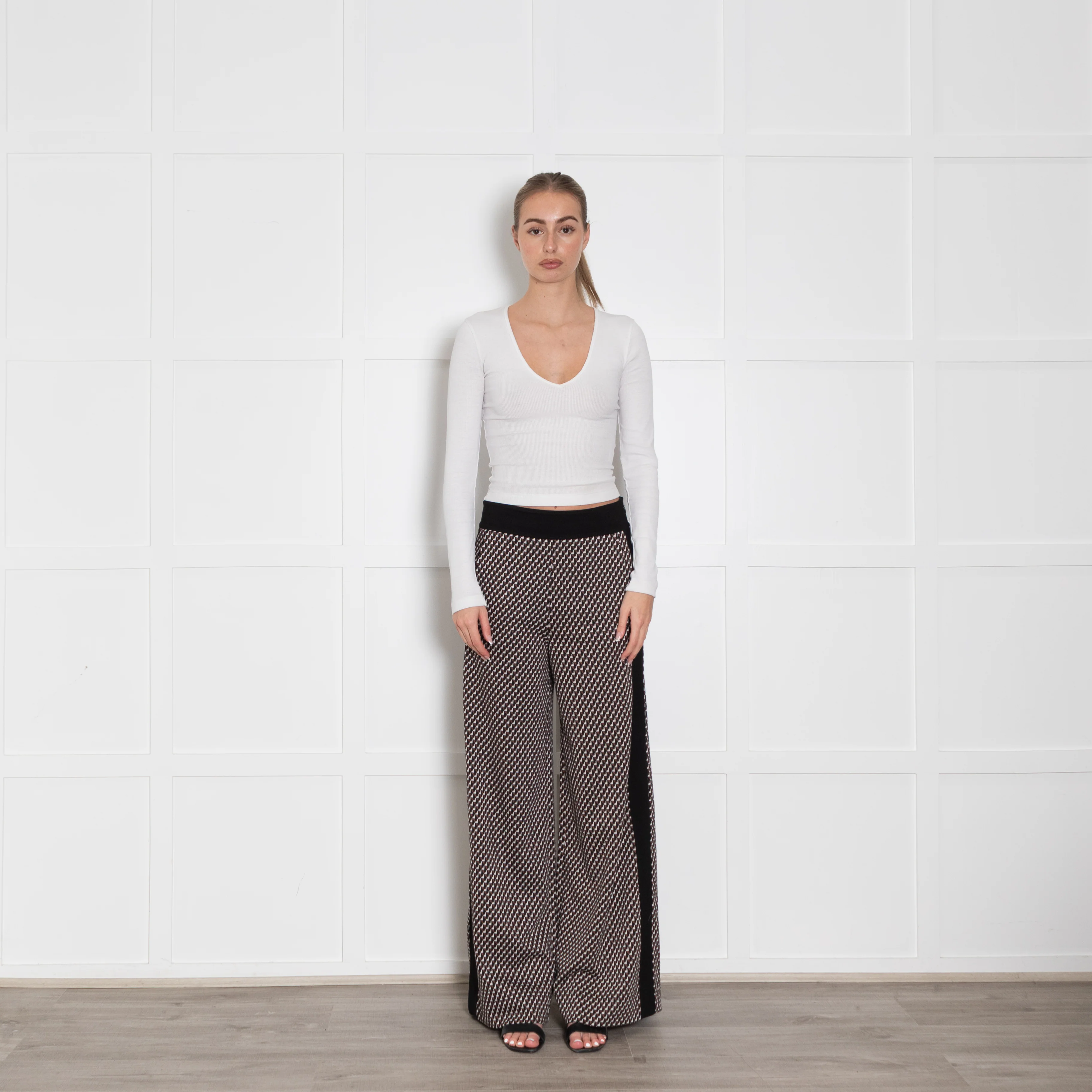 Me + Em Black Brown Geometric Print Wide Leg Trousers