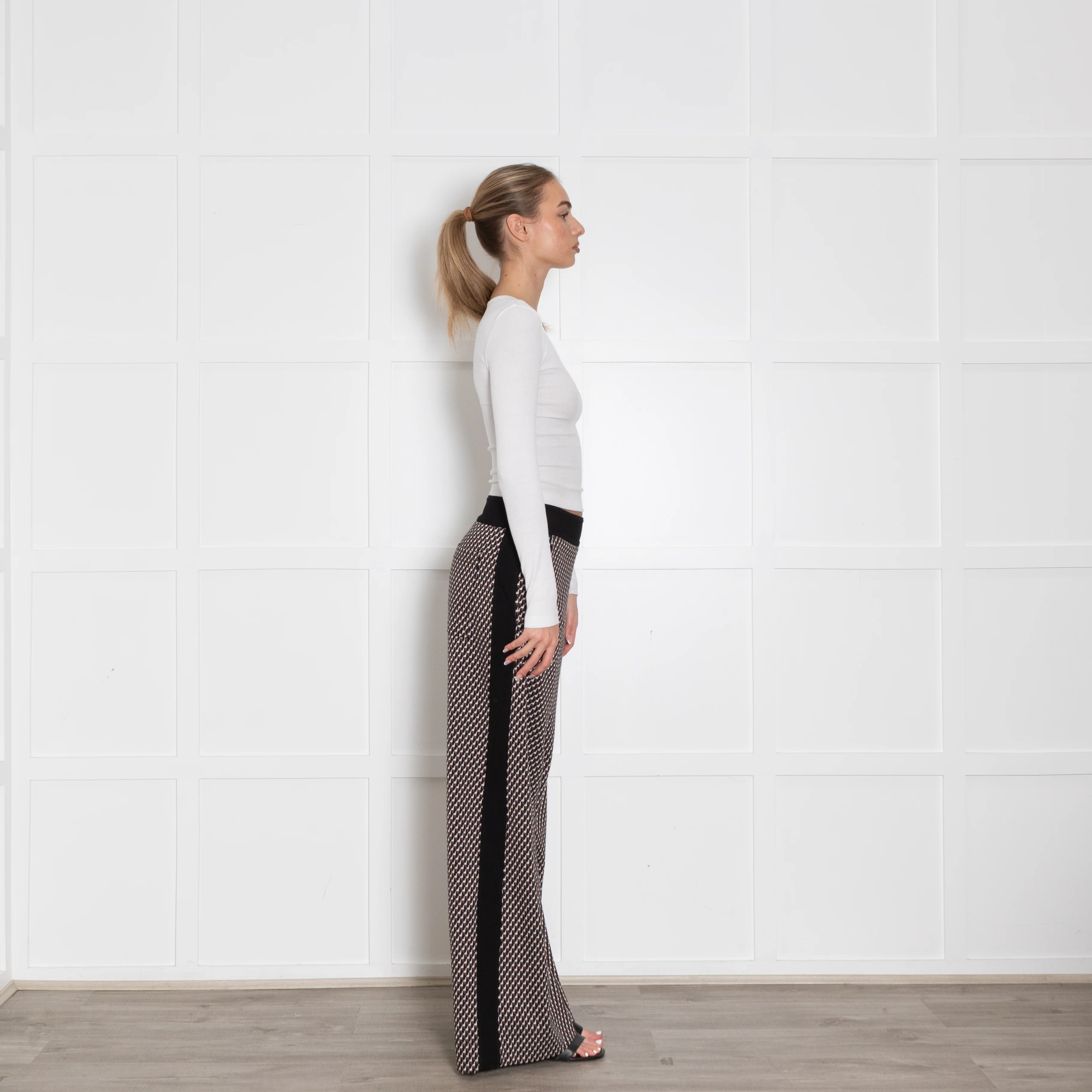 Me + Em Black Brown Geometric Print Wide Leg Trousers - Image 6