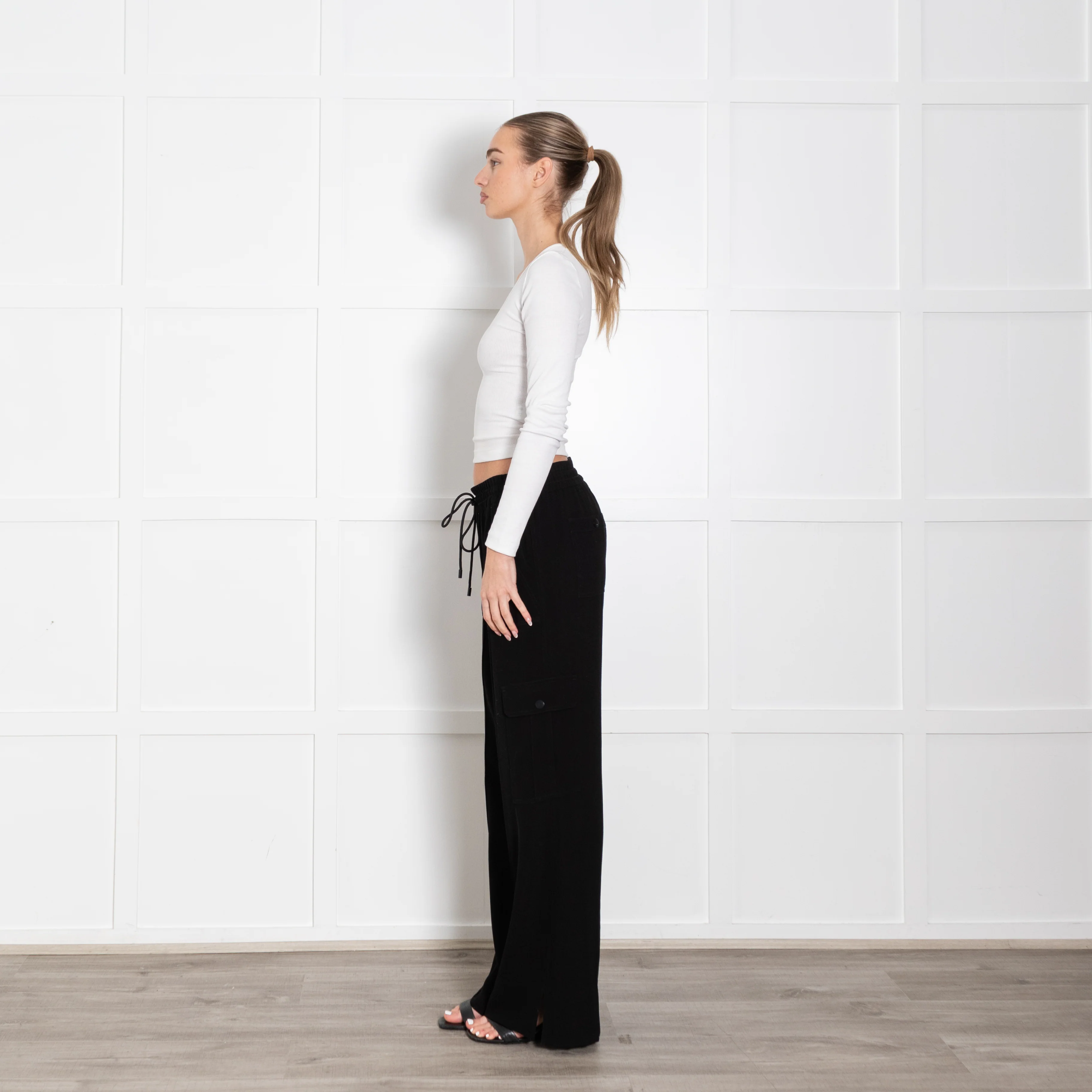 Me + Em Black Cargo Style Wide Leg Drawstring Trousers - Image 4