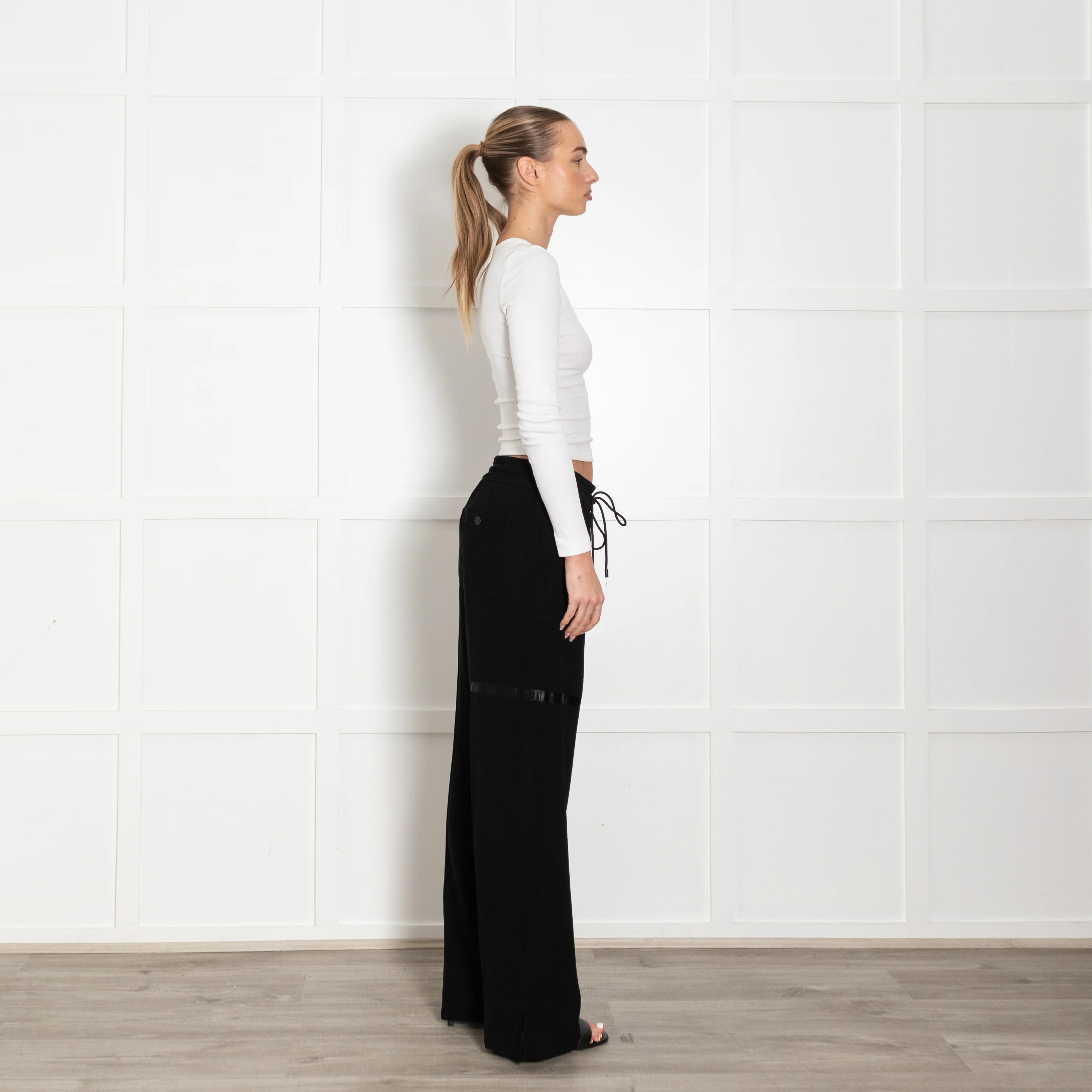 Me + Em Black Cargo Style Wide Leg Drawstring Trousers - Image 6