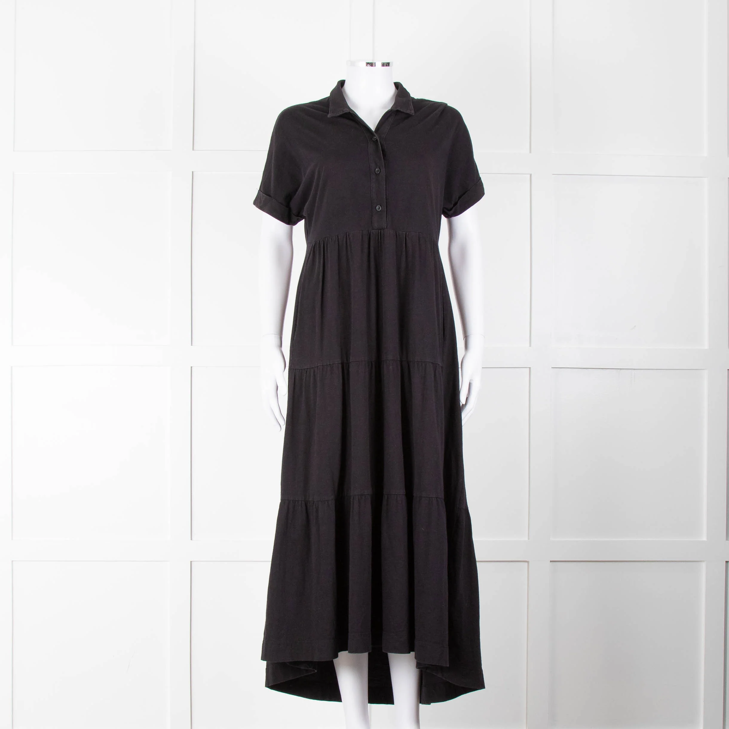 ME + EM Black Cotton Tiered Dress