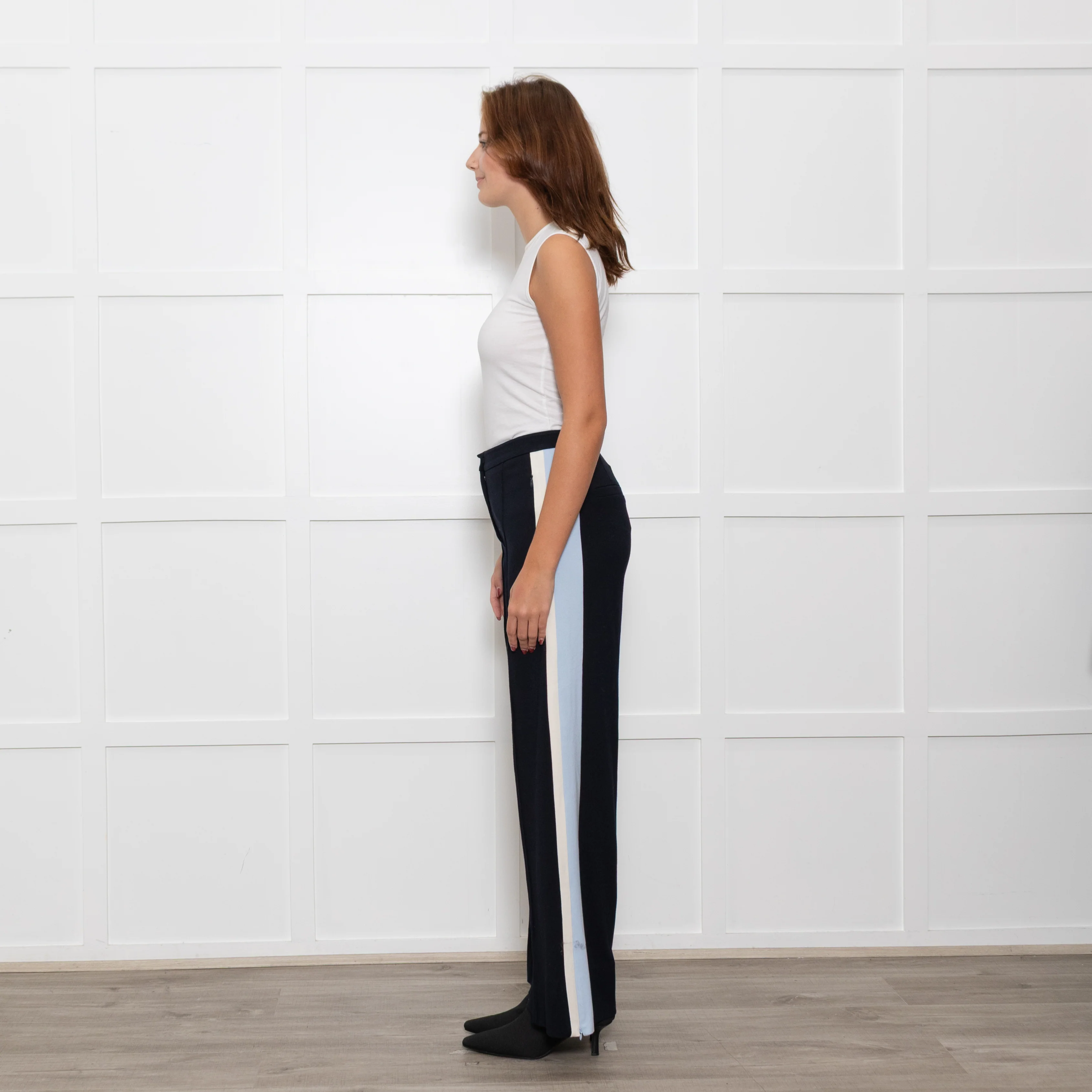 Me + Em Black Cream Blue Side Stripes Stretchy Trousers - Image 4