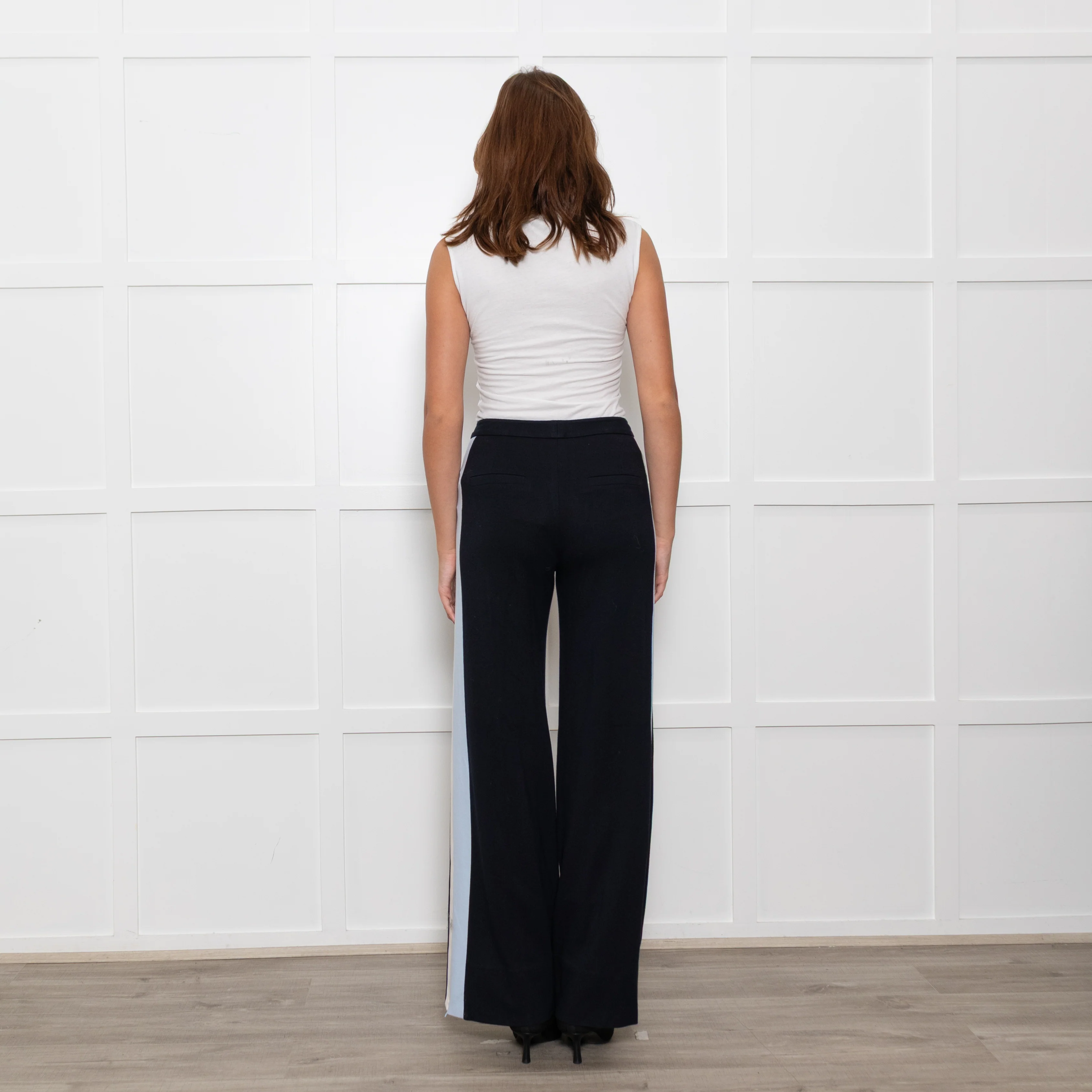 Me + Em Black Cream Blue Side Stripes Stretchy Trousers - Image 5