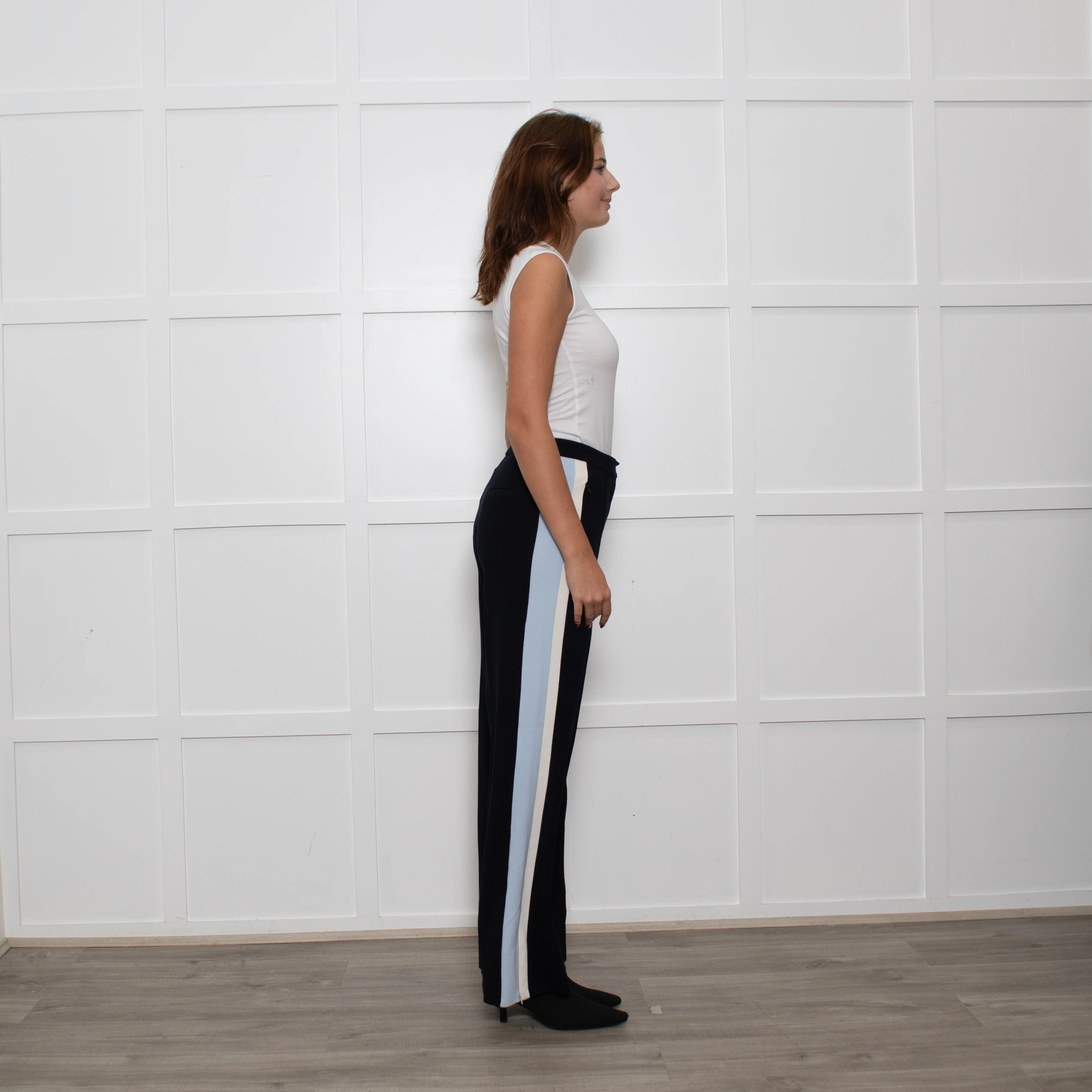 Me + Em Black Cream Blue Side Stripes Stretchy Trousers - Image 6
