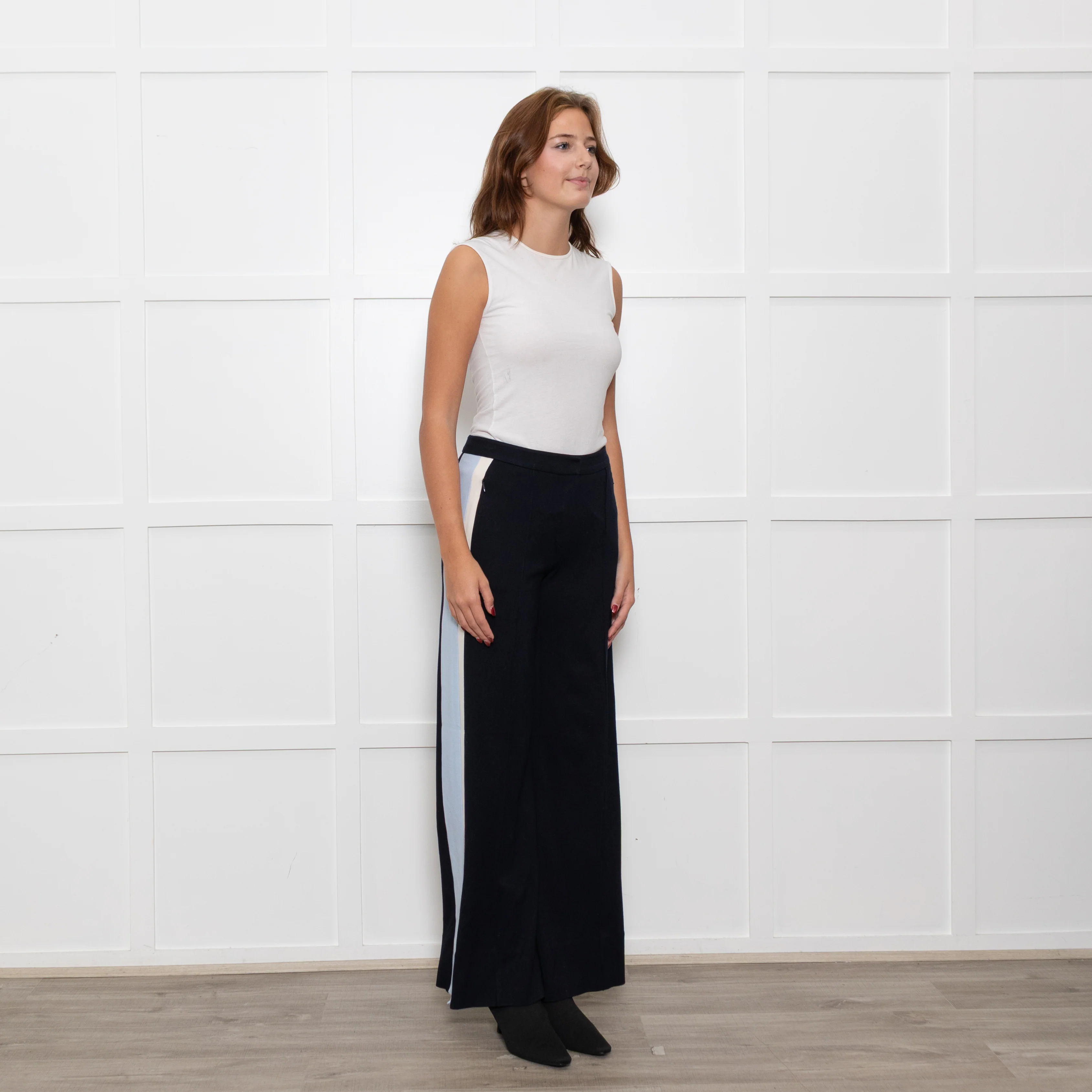 Me + Em Black Cream Blue Side Stripes Stretchy Trousers - Image 7