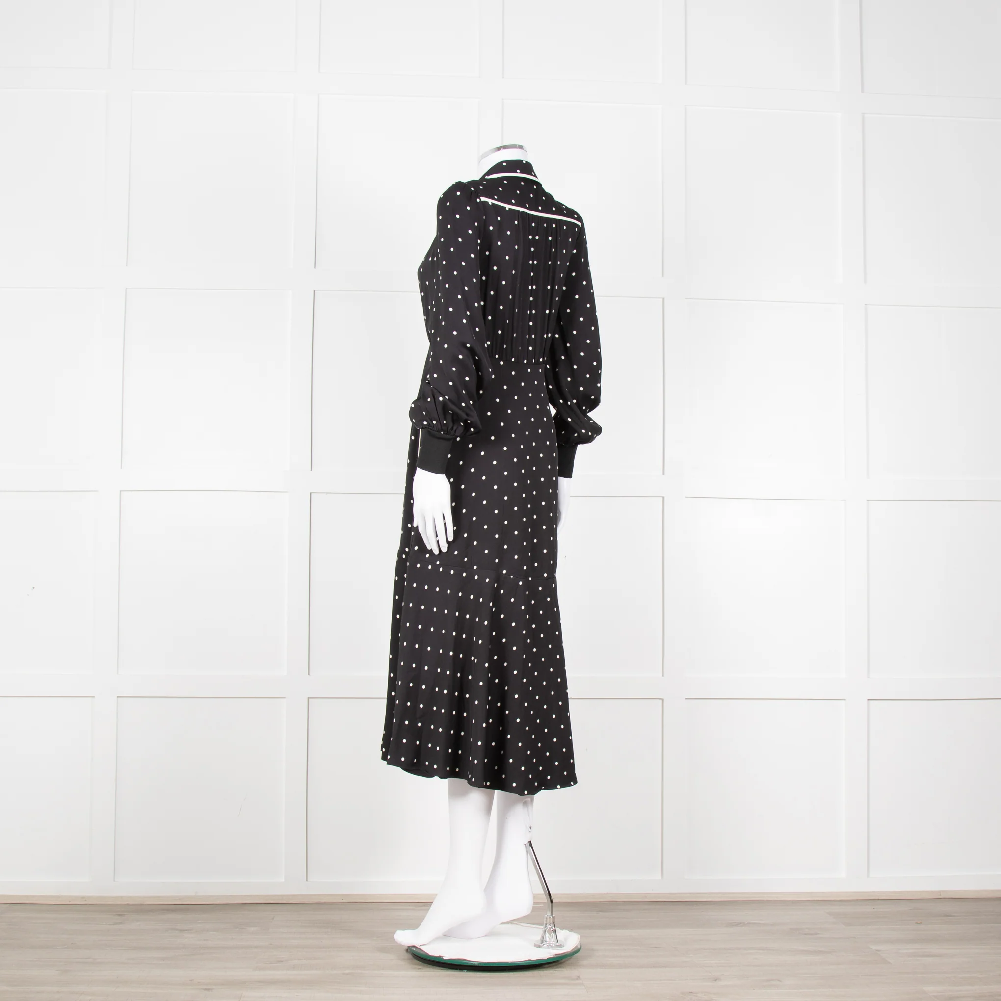Me + Em Black Cream Polka Dot Long Sleeve Midi Dress - Image 6