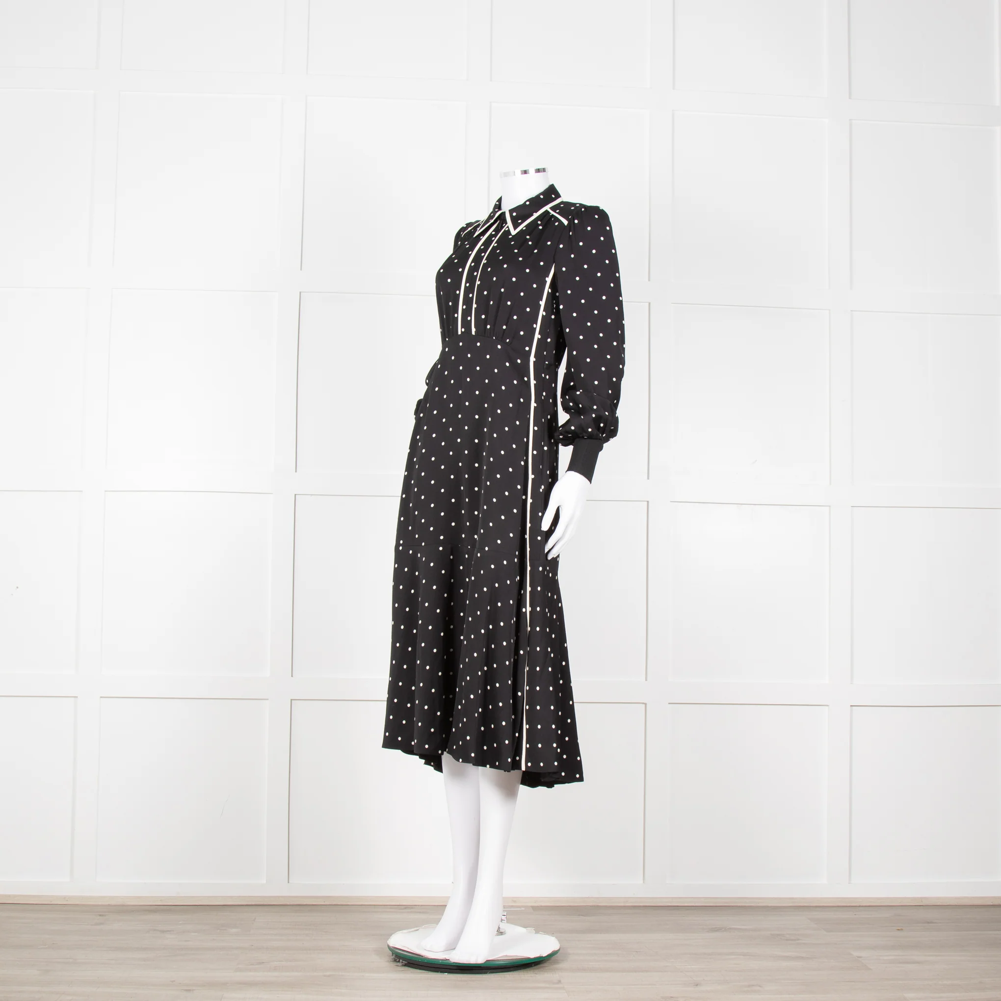 Me + Em Black Cream Polka Dot Long Sleeve Midi Dress - Image 8