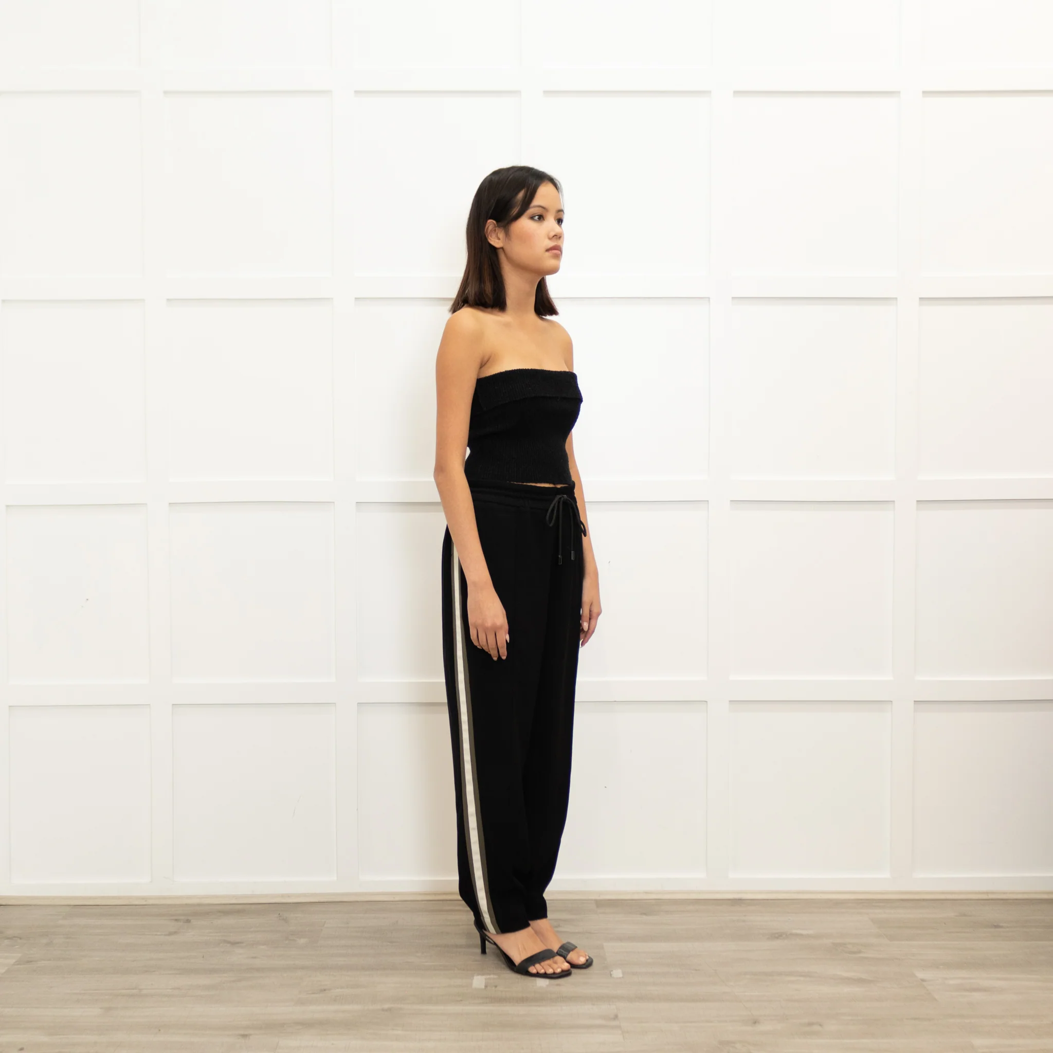 Me + Em Black Cream Side Stripe Joggers - Image 3