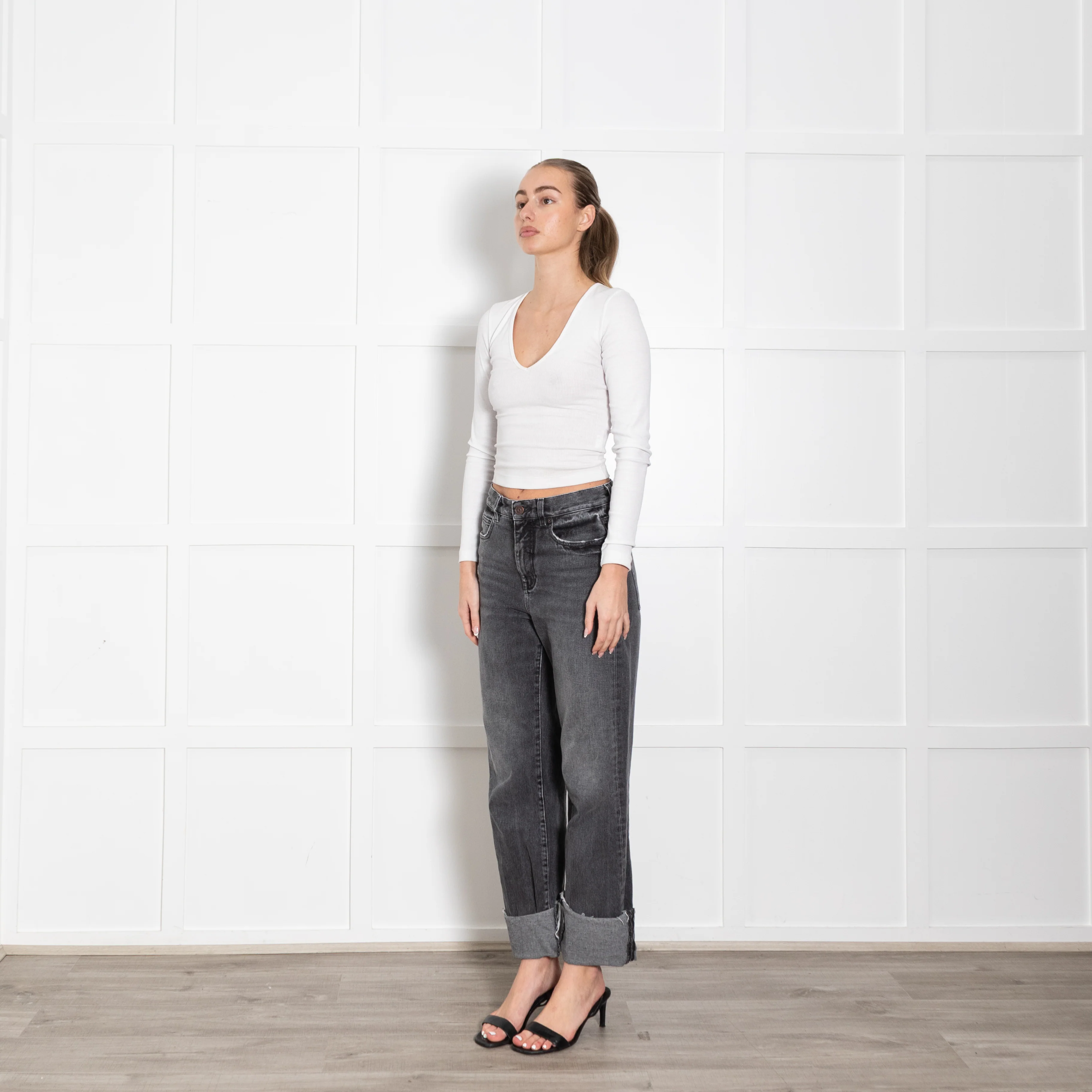 Me +Em Grey Denim Ankle Grazer Turn Up Hem Jeans - Image 3