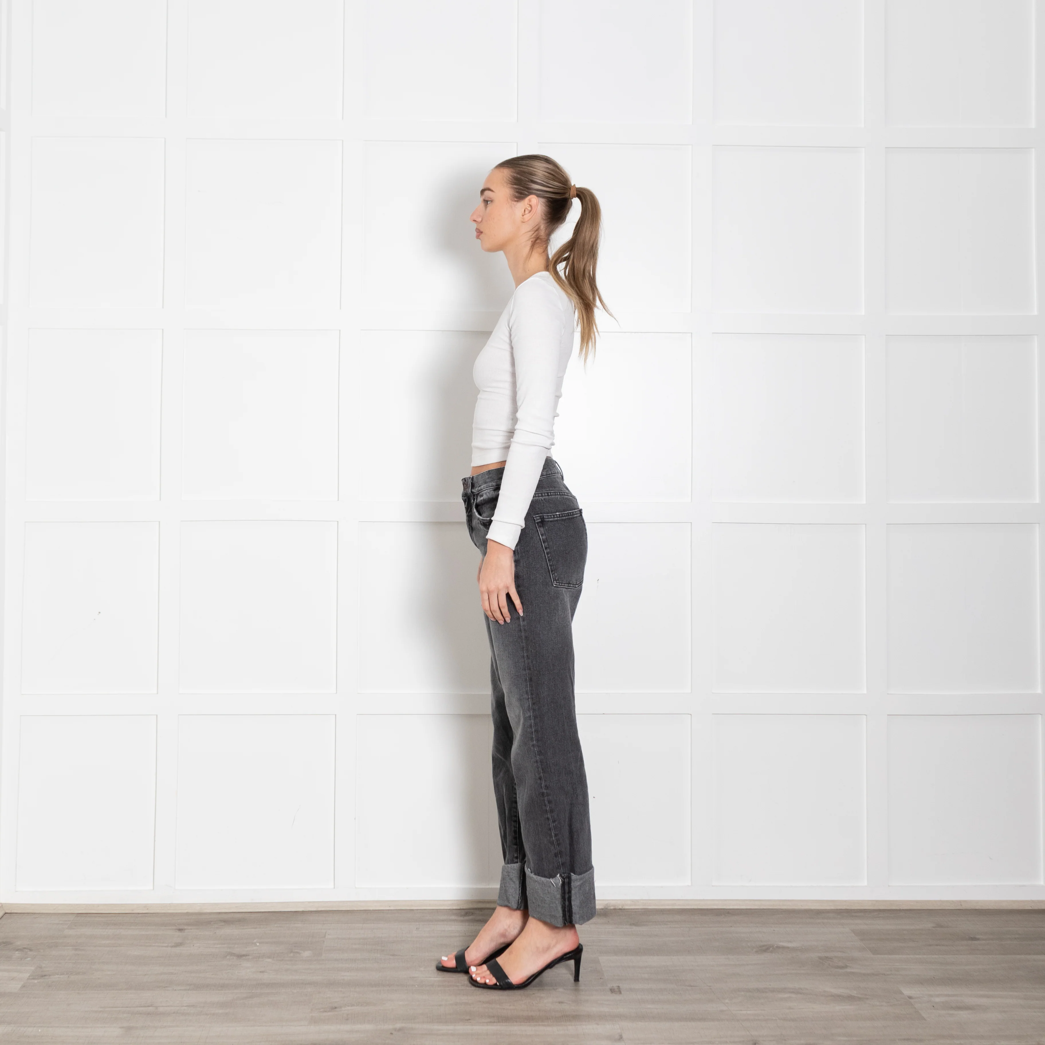 Me +Em Grey Denim Ankle Grazer Turn Up Hem Jeans - Image 4